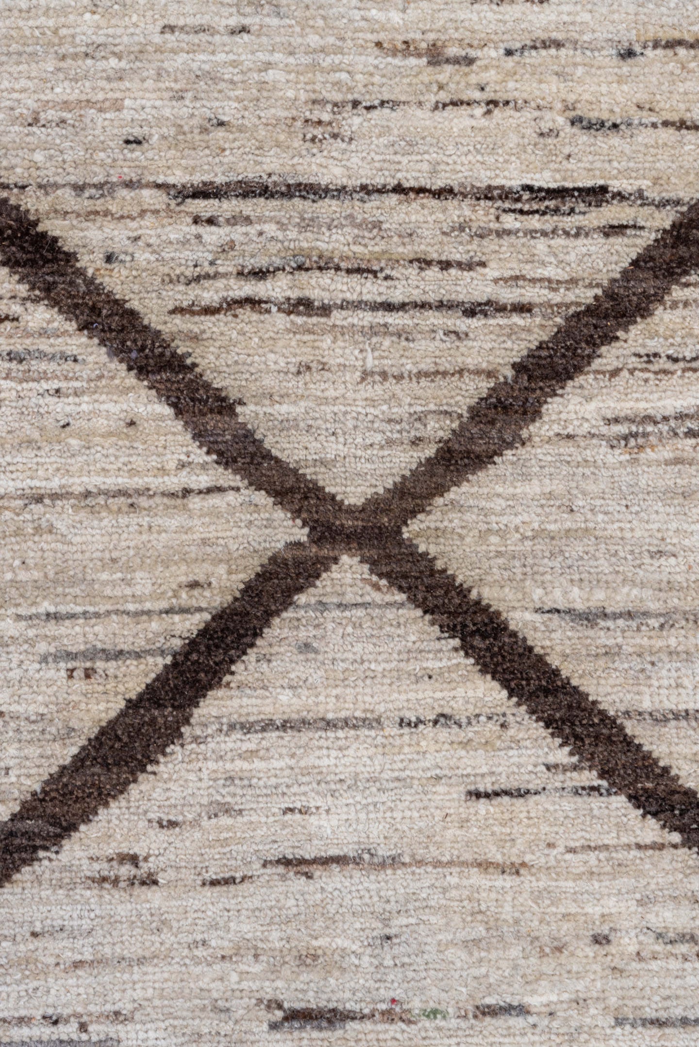 8' x 9' one-of-a-kind handmade vintage Tulu rug. Color palette: ivory, brown, taupe, charcoal, beige, gray, black