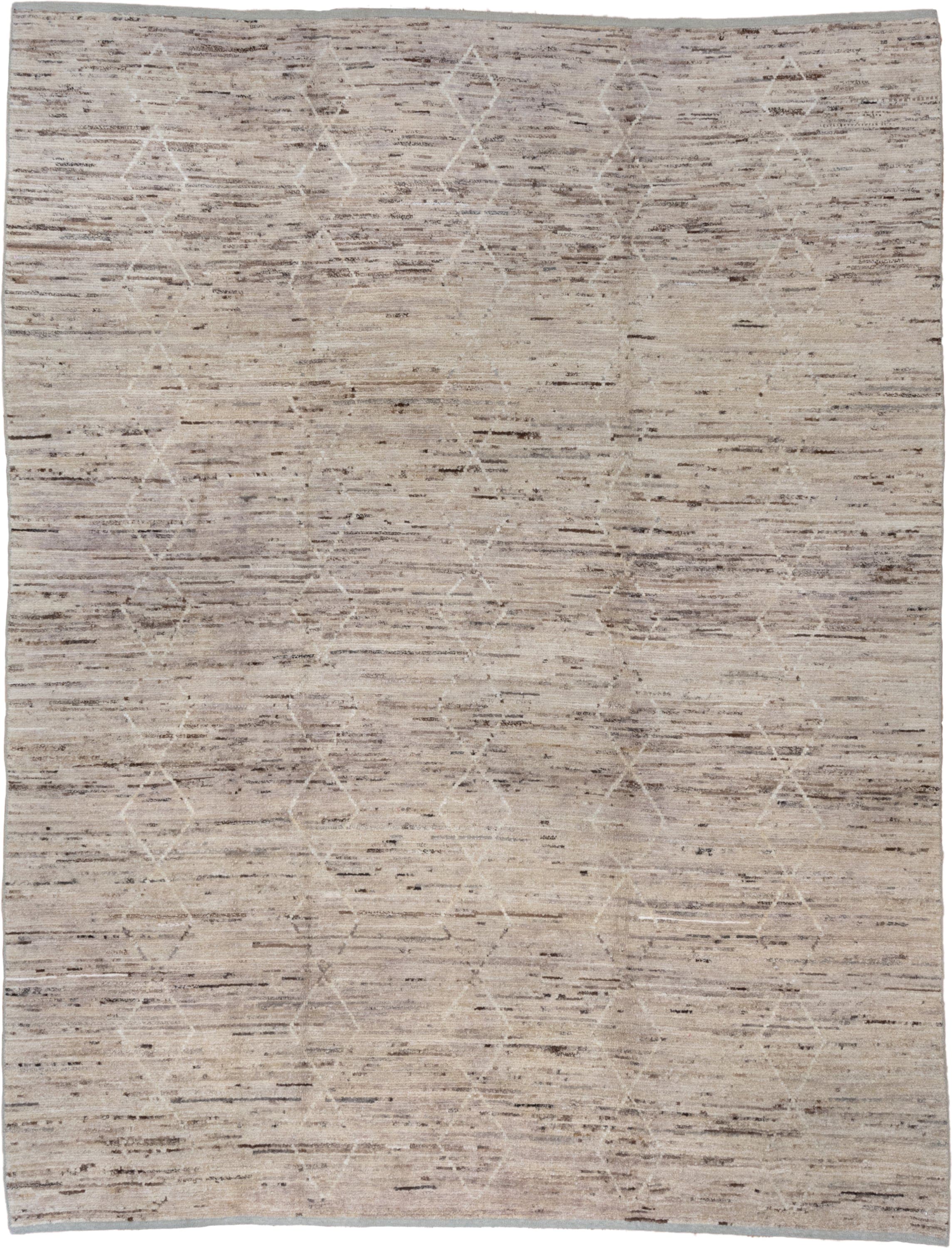 7' x 9' one-of-a-kind handmade vintage Tulu rug. Color palette: ivory, taupe, beige, brown, cream, gray