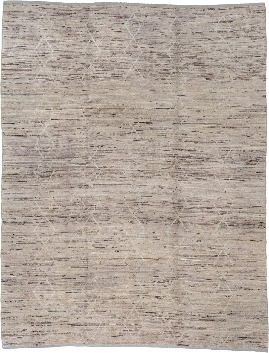7' x 9' one-of-a-kind handmade vintage Tulu rug. Color palette: ivory, taupe, beige, brown, cream, gray
