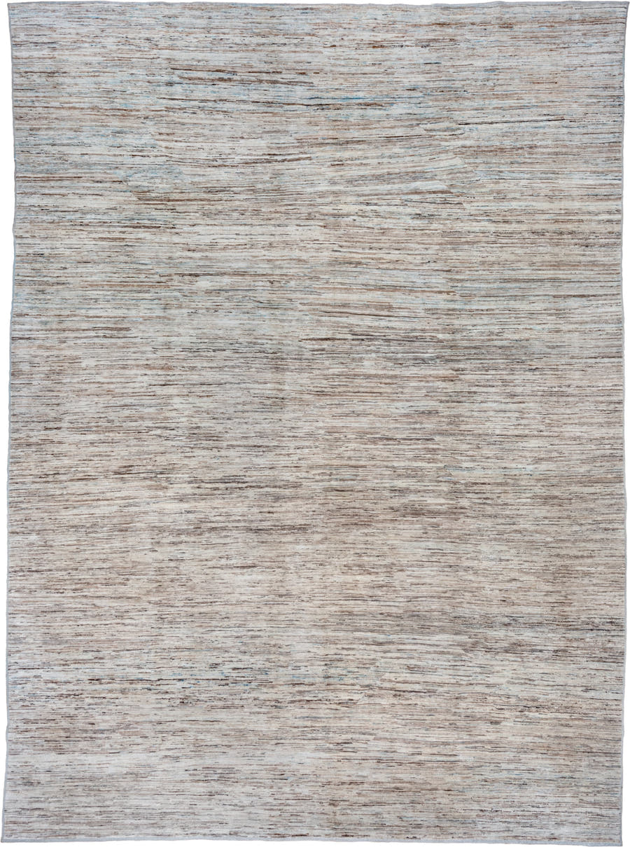 10' x 13' one-of-a-kind handmade vintage Tulu large size rug. Color palette: ivory, taupe, camel, light blue, brown, beige