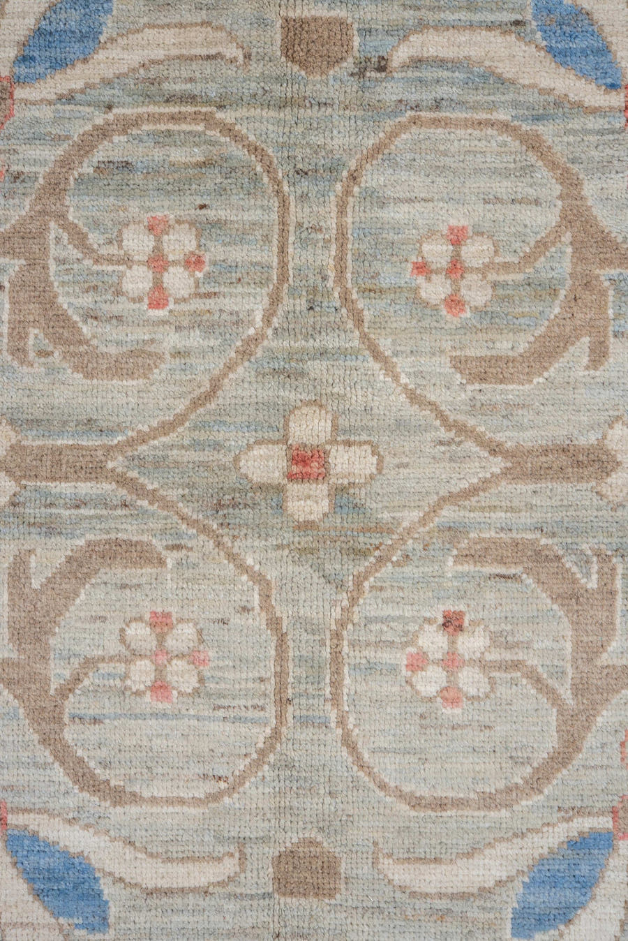 9' x 11' one-of-a-kind handmade vintage Tulu large size rug. Color palette: sage, ivory, taupe, sky_blue, rust, beige