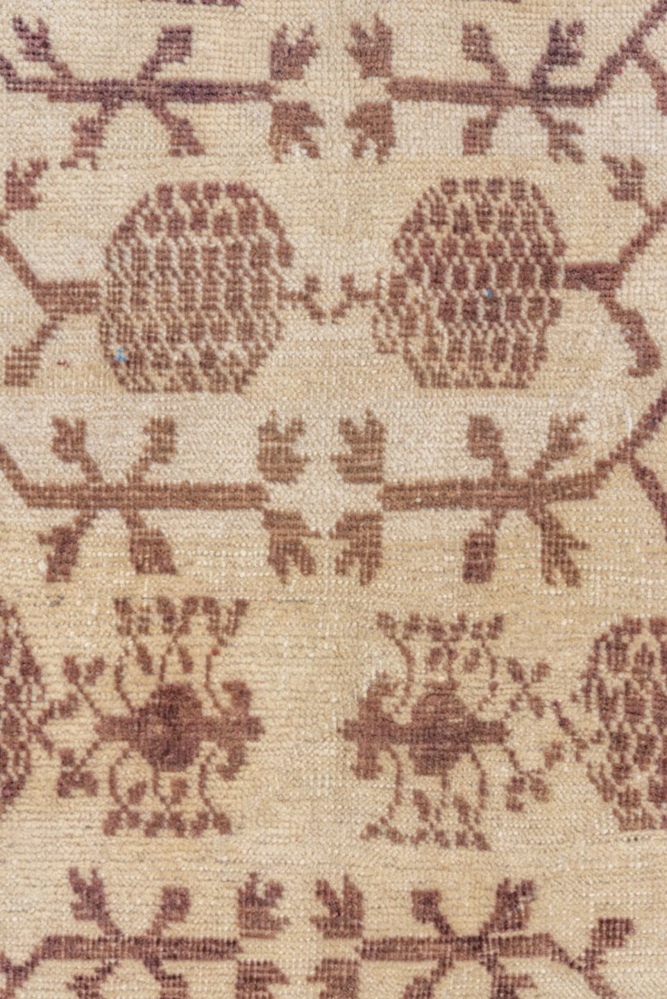 5' x 7' one-of-a-kind handmade vintage Tulu rug. Color palette: ivory, brown, taupe, camel, beige, gray