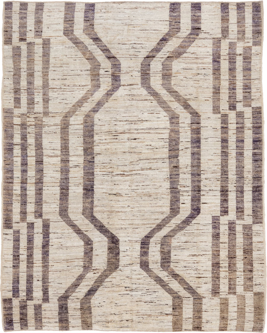 6' x 8' one-of-a-kind handmade vintage Tulu medium size rug. Color palette: ivory, taupe, brown, charcoal, beige, gray