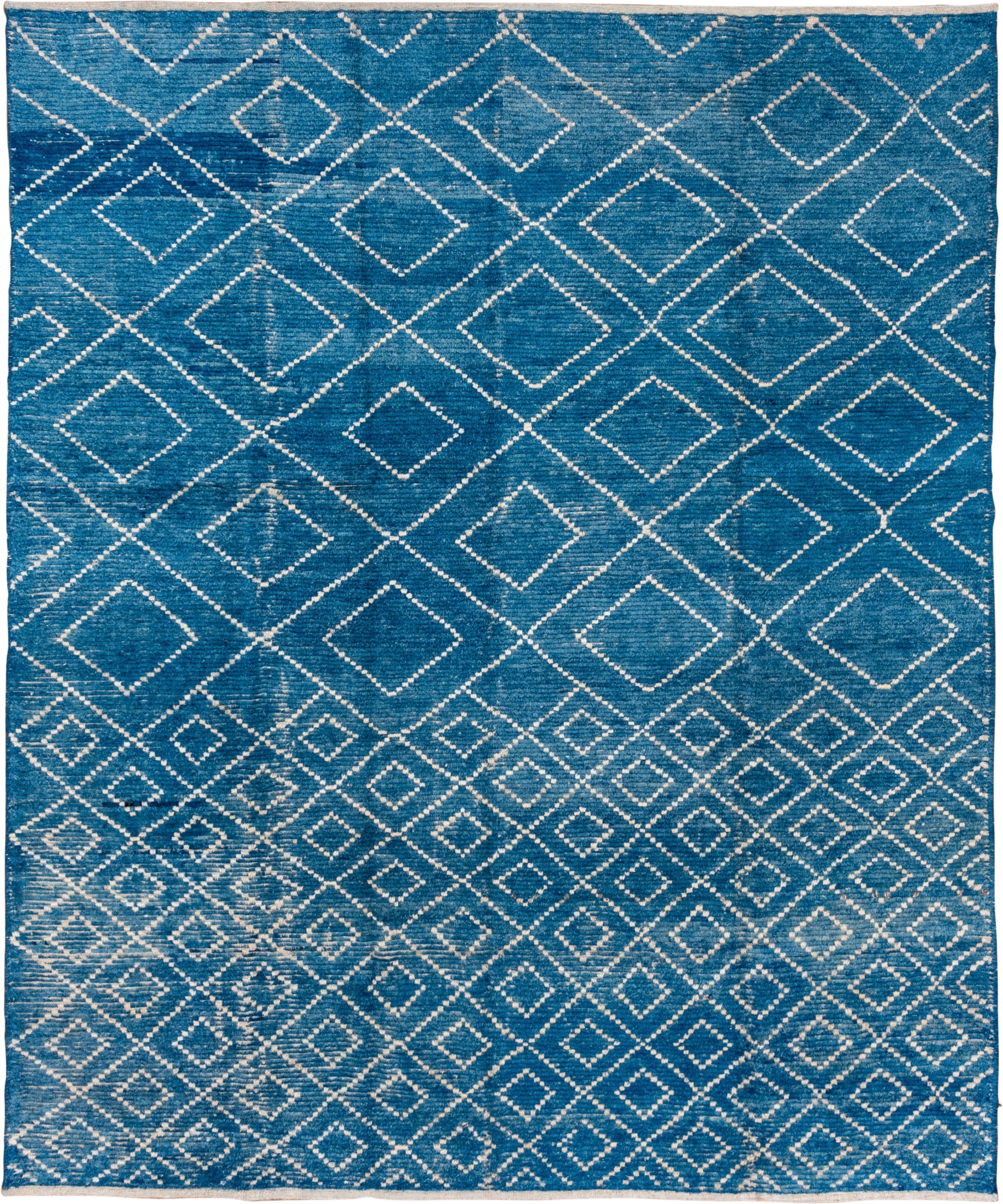 8' x 10' one-of-a-kind handmade vintage Tulu large size rug. Color palette: teal, ivory, sky_blue, light blue