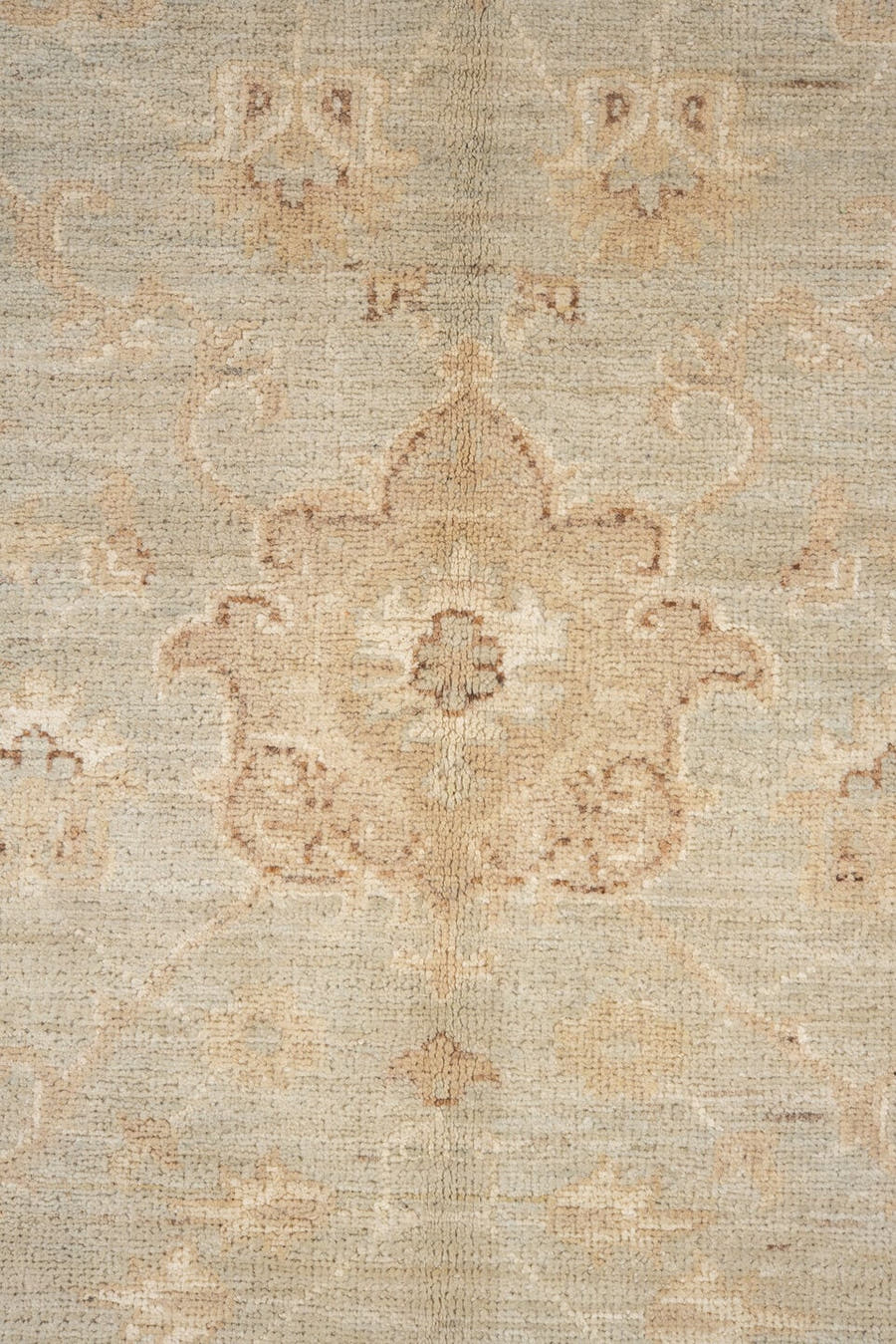 7' x 7' one-of-a-kind handmade vintage Sivas rug. Color palette: ivory, beige, taupe, camel, pale blue, cream, gray