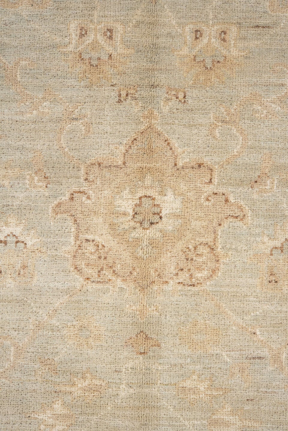 7' x 7' one-of-a-kind handmade vintage Sivas rug. Color palette: ivory, beige, taupe, camel, pale blue, cream, gray