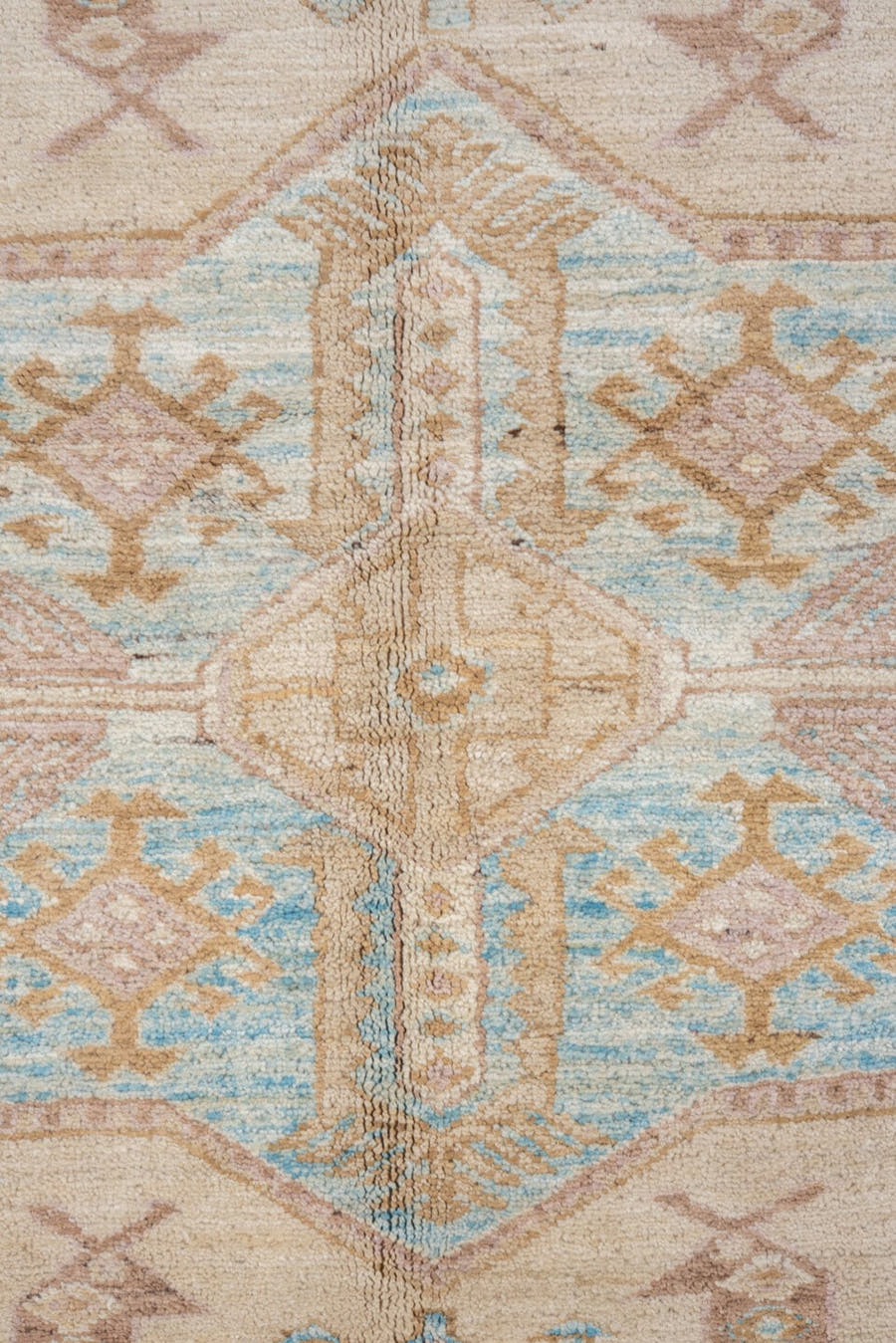 6' x 8' one-of-a-kind handmade vintage Sivas medium size rug. Color palette: ivory, beige, sky blue, taupe, camel, brown