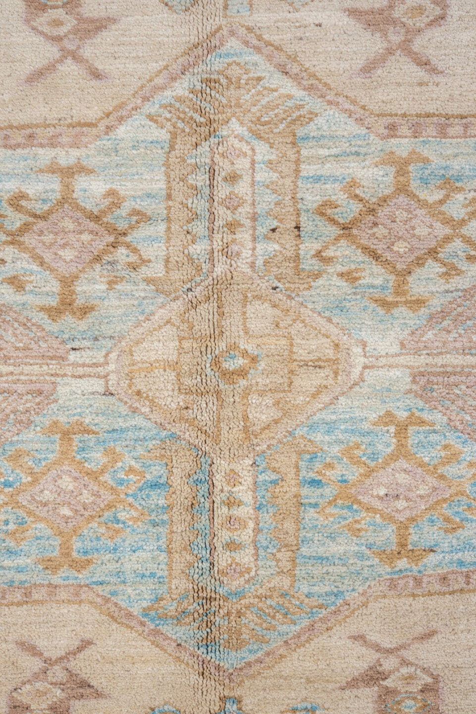 6' x 8' one-of-a-kind handmade vintage Sivas medium size rug. Color palette: ivory, beige, sky blue, taupe, camel, brown