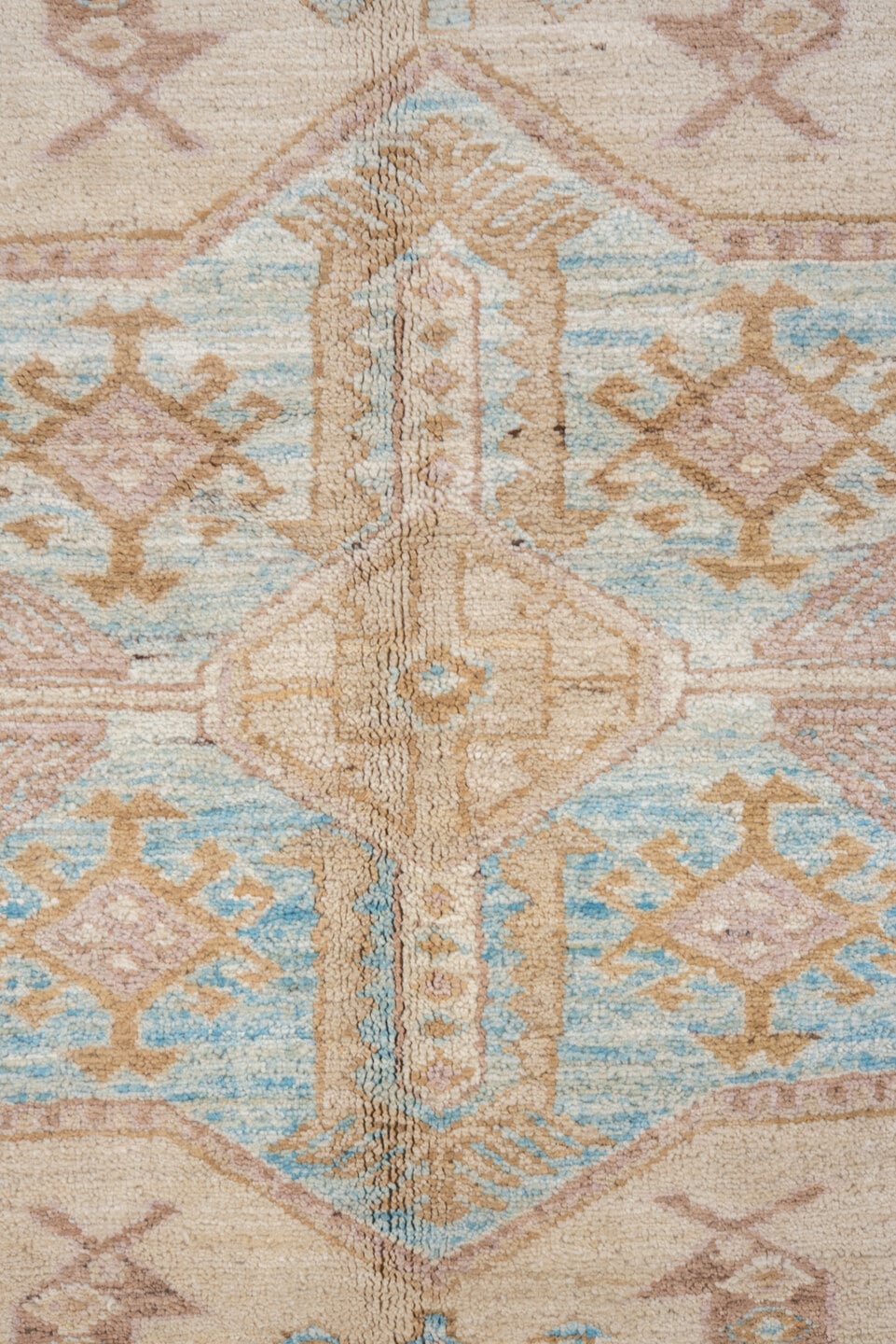 6' x 8' one-of-a-kind handmade vintage Sivas medium size rug. Color palette: ivory, beige, sky blue, taupe, camel, brown