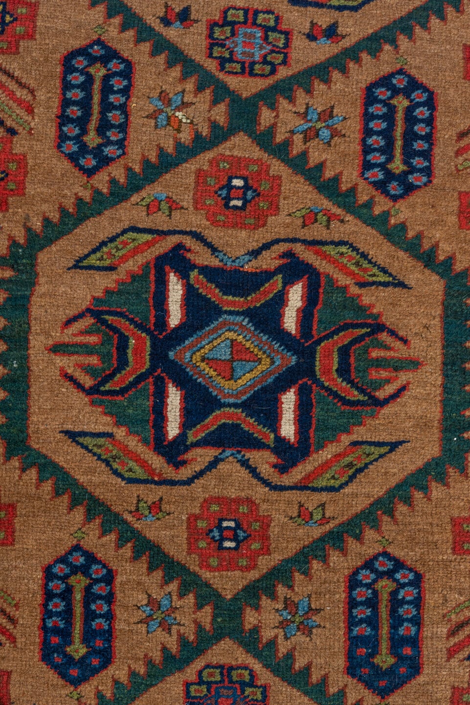 3' x 12' one-of-a-kind handmade vintage Cam Hamadan runner rug. Color palette: camel, navy, rust, ivory, red, sky_blue, teal
