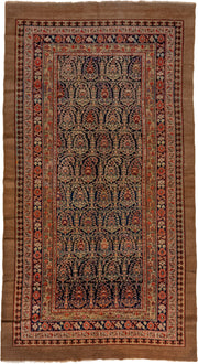 5' x 10' one-of-a-kind handmade vintage Cam Hamadan medium size rug. Color palette: camel, navy, rust, ivory, rose, brown