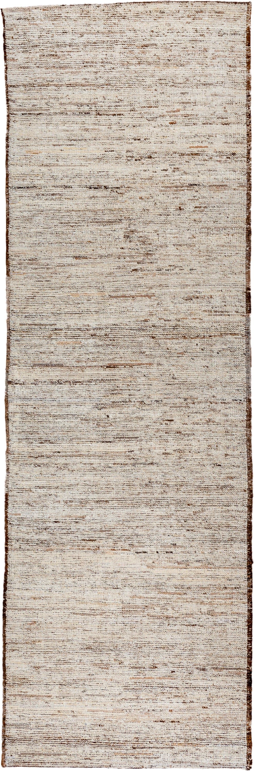 3' x 9' one-of-a-kind handmade vintage Tulu runner rug. Color palette: ivory, brown, taupe, camel, beige, gray