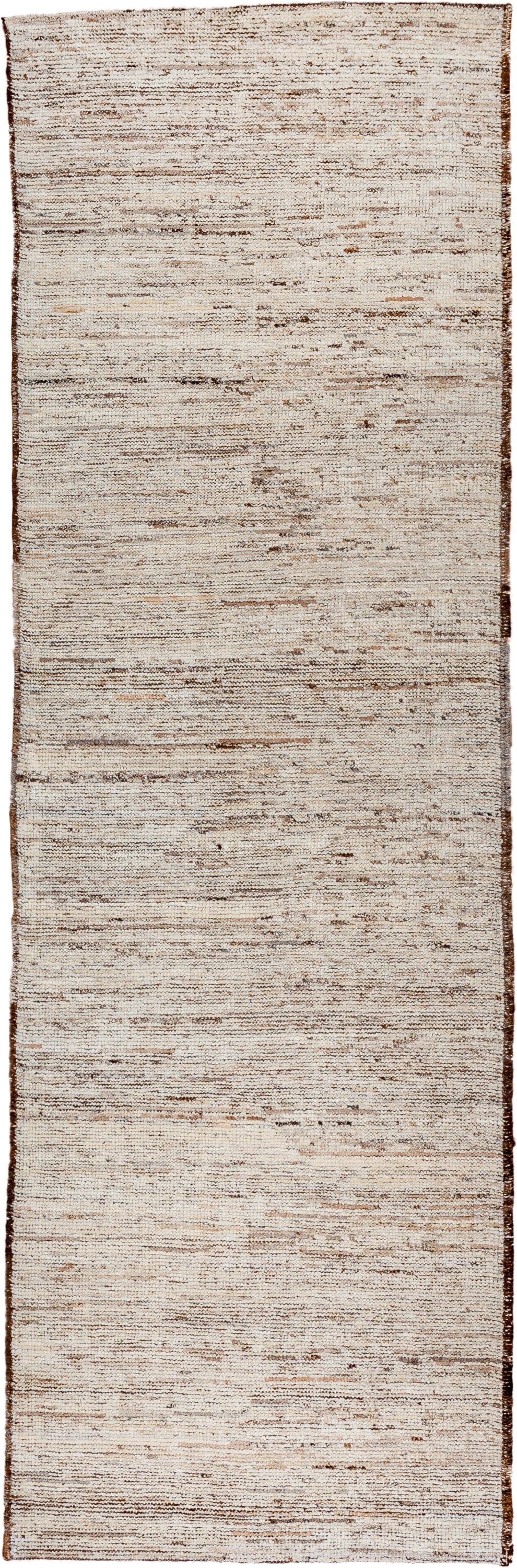 3' x 9' one-of-a-kind handmade vintage Tulu runner rug. Color palette: ivory, brown, taupe, camel, beige, gray