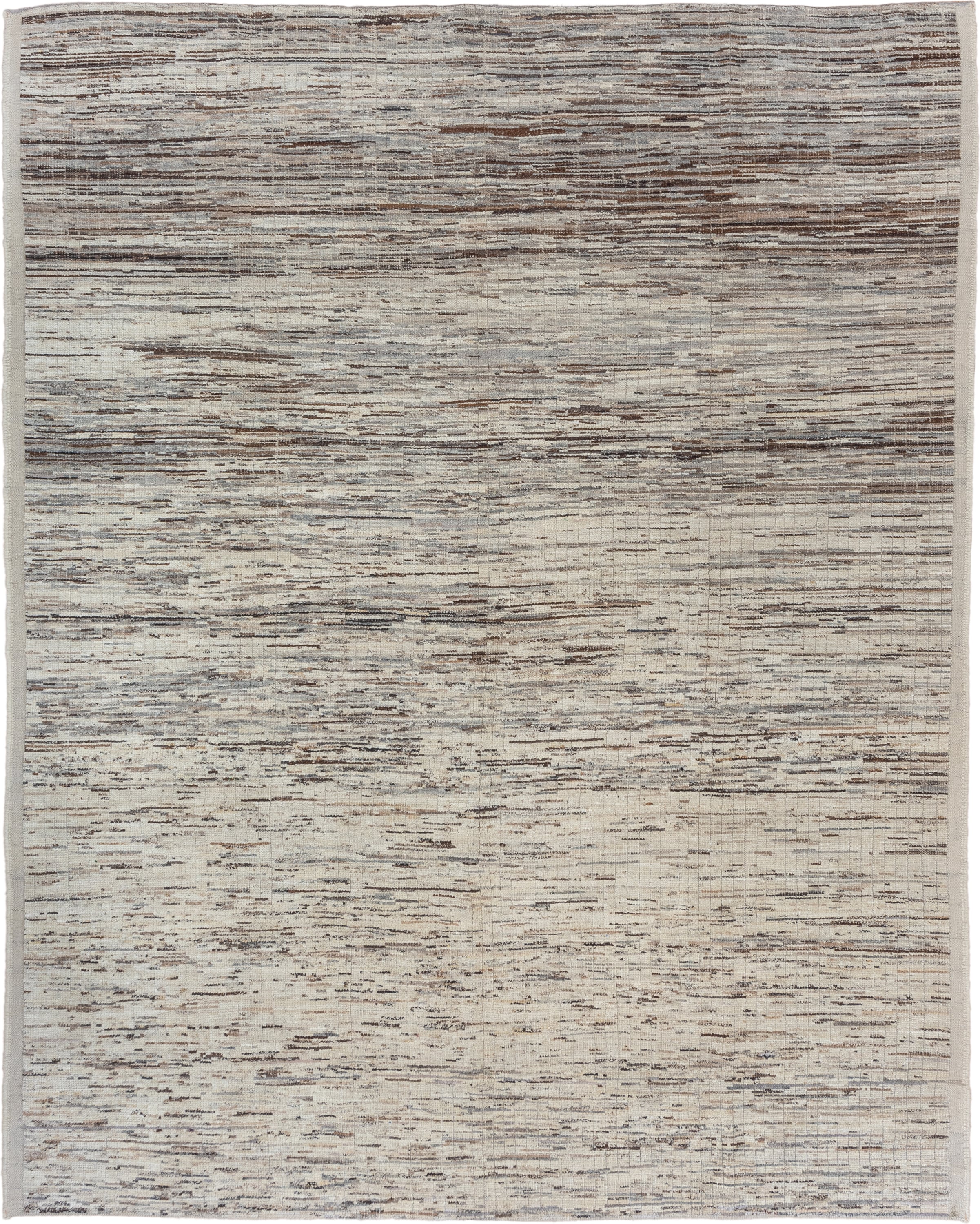9' x 11' one-of-a-kind handmade vintage Tulu large size rug. Color palette: ivory, taupe, brown, gray, charcoal, beige