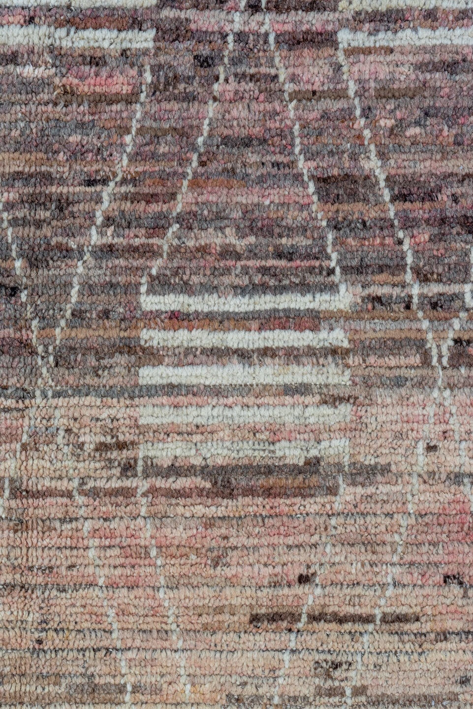 12' x 14' one-of-a-kind handmade vintage Tulu oversize rug. Color palette: rose, taupe, ivory, mauve, dusty pink, brown