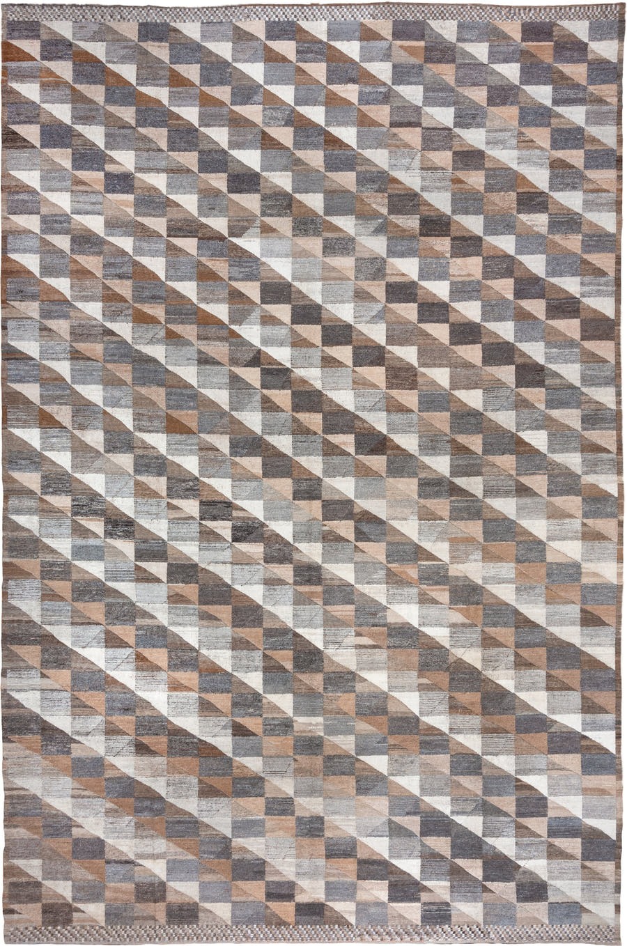 13' x 20' one-of-a-kind handmade vintage Tulu oversize rug. Color palette: taupe, ivory, slate, camel, gray, beige, charcoal