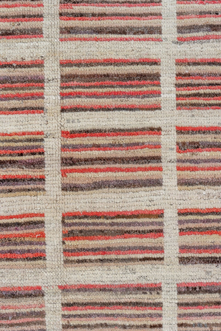 9' x 12' one-of-a-kind handmade vintage Tulu large size rug. Color palette: ivory, rose, charcoal, taupe, blush, brown