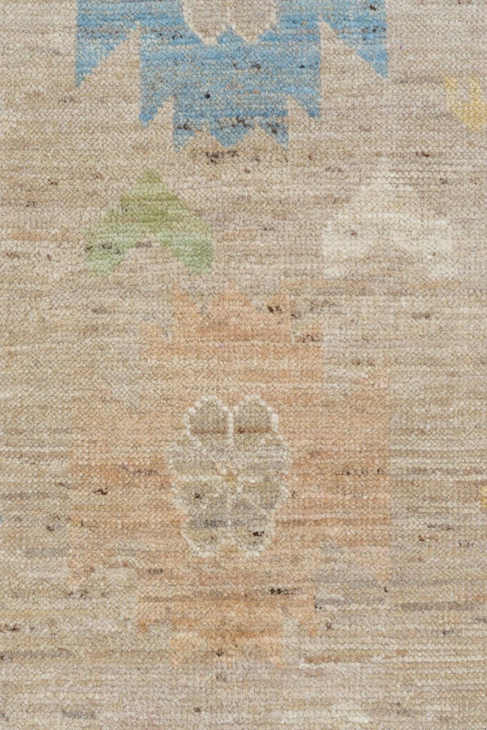 12' x 15' one-of-a-kind handmade vintage Tulu oversize rug. Color palette: beige, ivory, sky_blue, pale_yellow, sage, blush