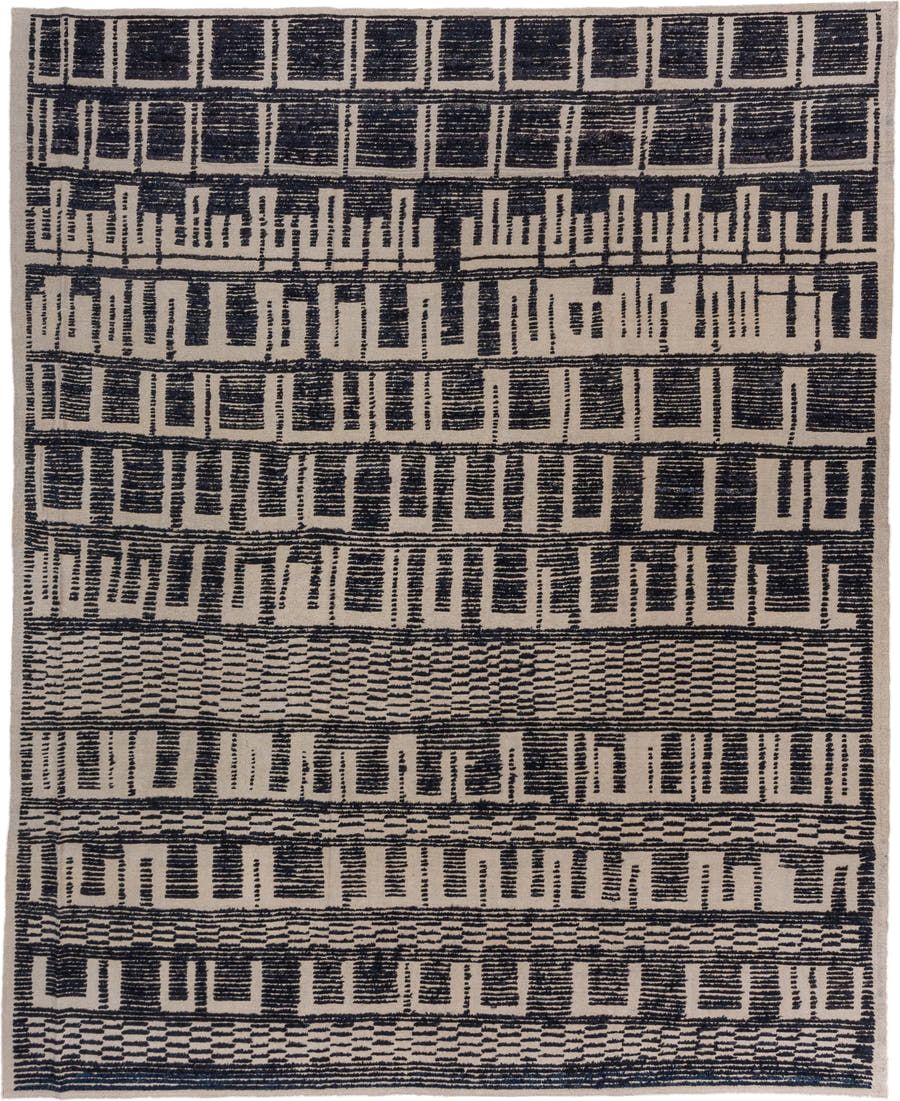10' x 12' one-of-a-kind handmade vintage Tulu large size rug. Color palette: ivory, charcoal, taupe, gray, black, beige