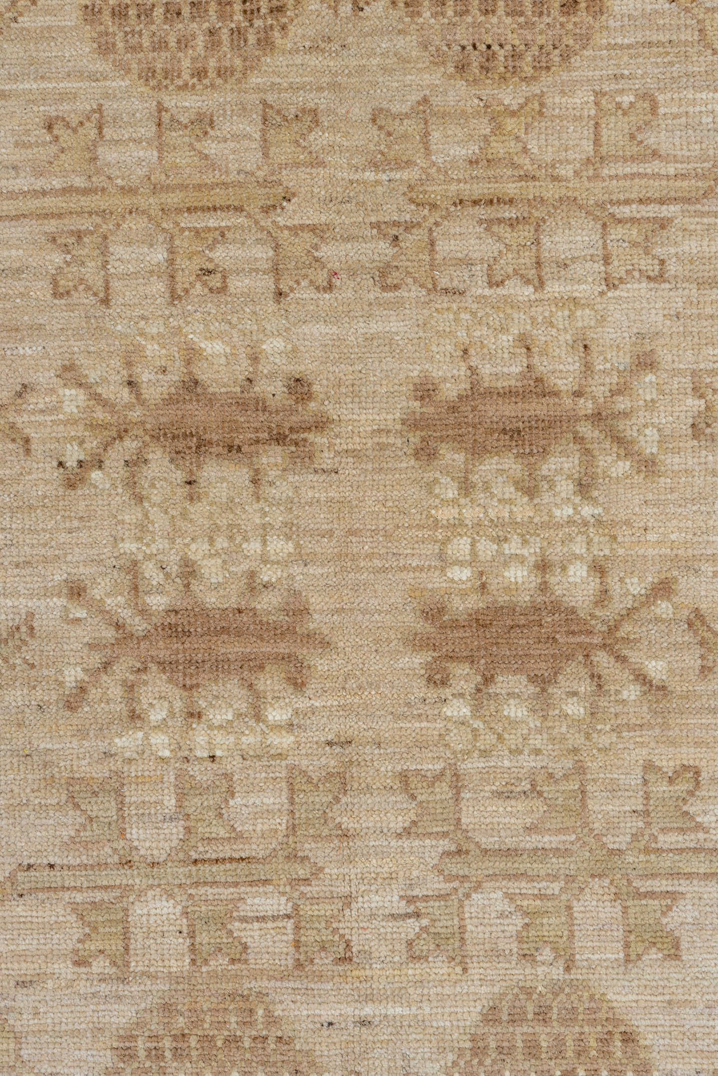 9' x 12' one-of-a-kind handmade vintage Khotan large size rug. Color palette: beige, taupe, ivory, camel, dusty rose, sand