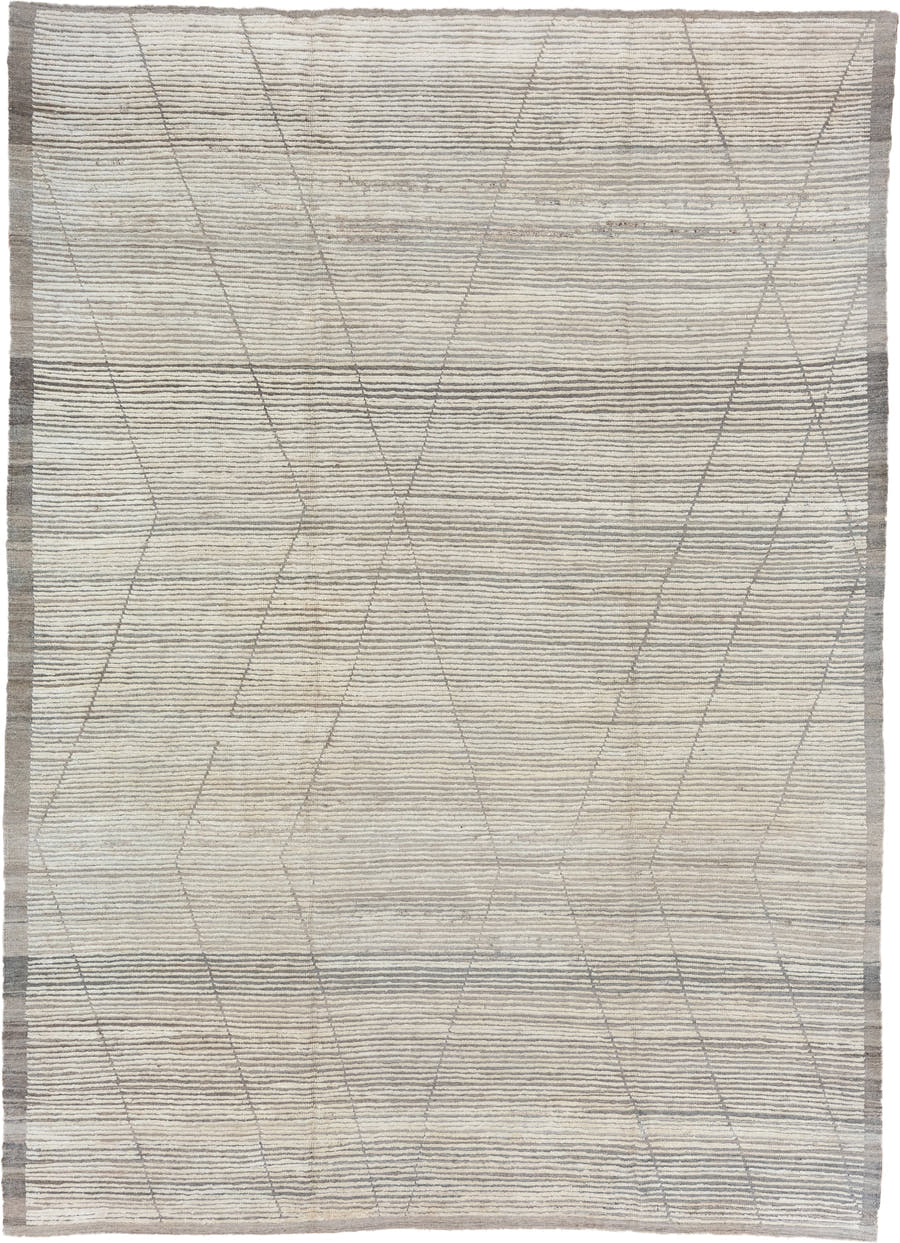 9' x 12' one-of-a-kind handmade vintage Tulu large size rug. Color palette: ivory, taupe, gray, cream, beige