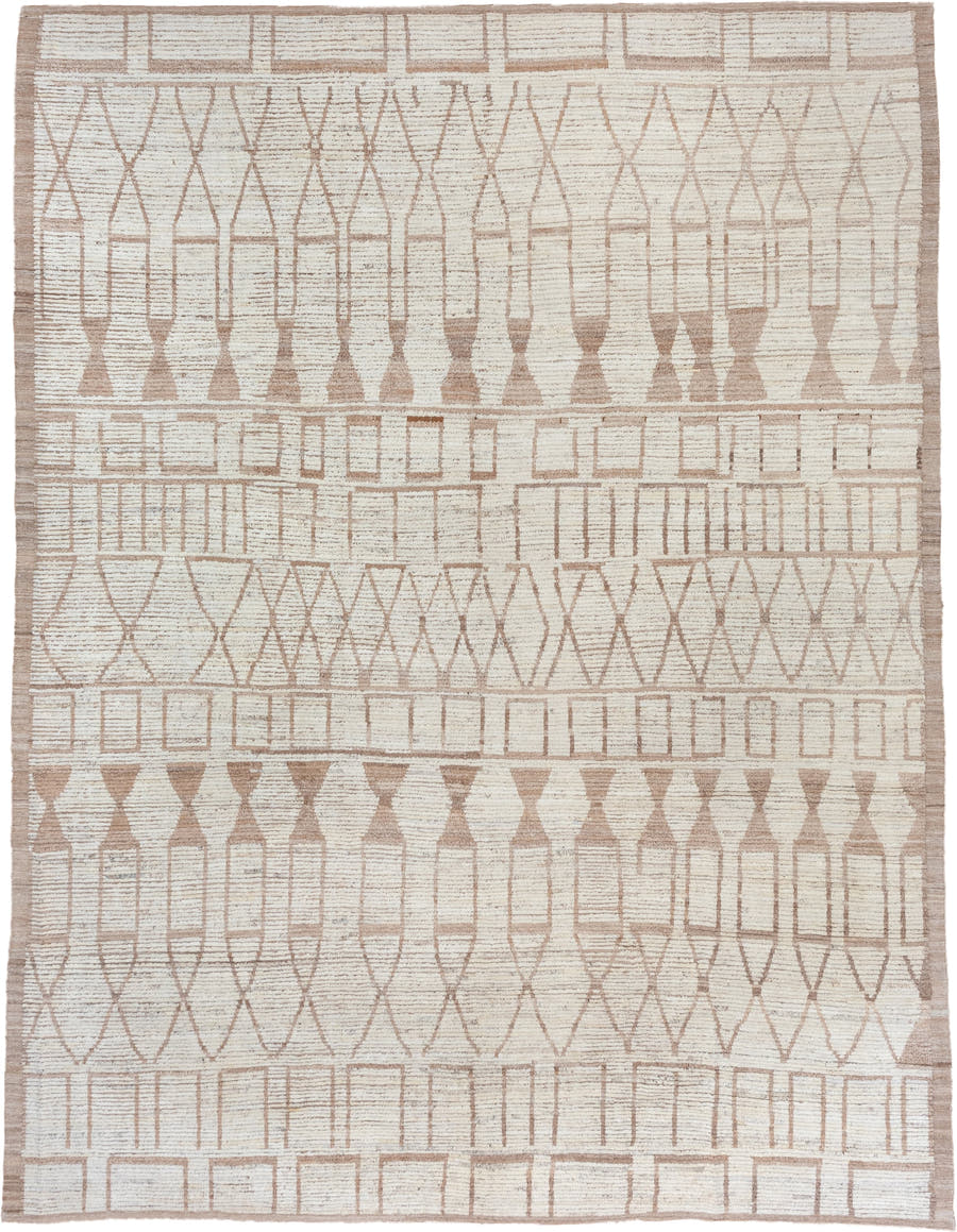 10' x 13' one-of-a-kind handmade vintage Tulu large size rug. Color palette: ivory, taupe, beige, cream, gray