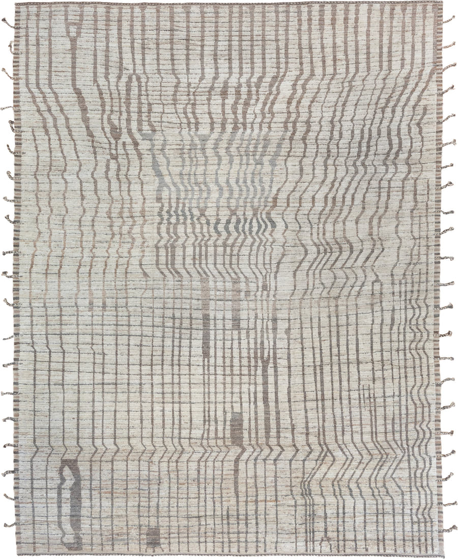 10' x 13' one-of-a-kind handmade vintage Tulu large size rug. Color palette: ivory, taupe, gray, greige, charcoal, beige