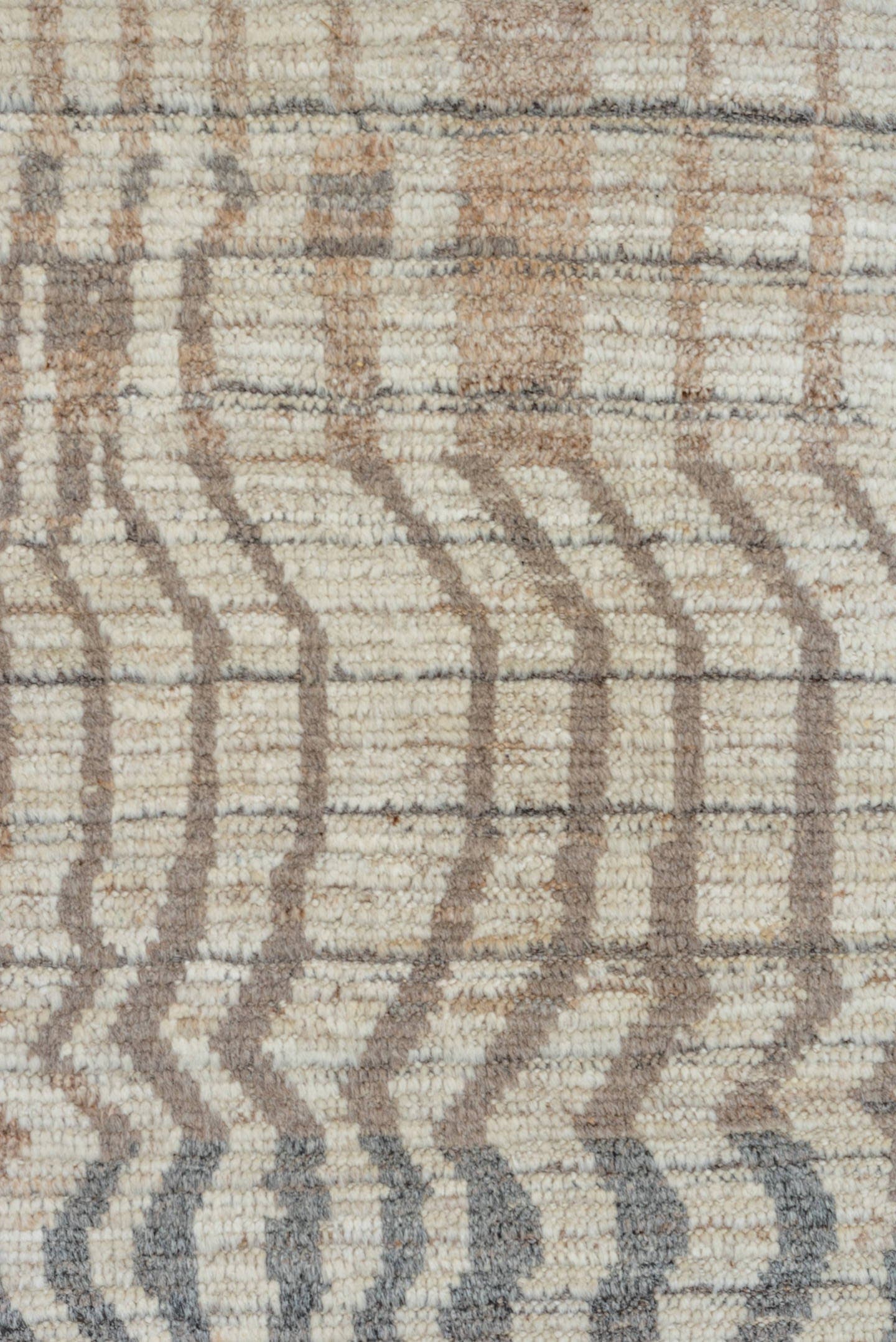 10' x 13' one-of-a-kind handmade vintage Tulu large size rug. Color palette: ivory, taupe, gray, greige, charcoal, beige
