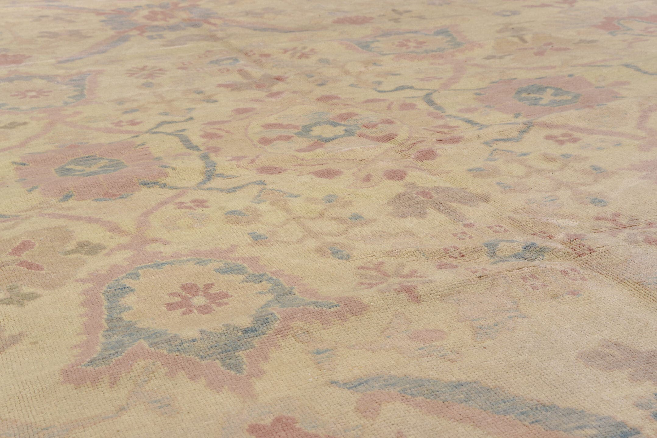 12' x 20' one-of-a-kind handmade vintage Sultanabad oversize rug. Color palette: ivory, pale blue, beige, blush, taupe, sage