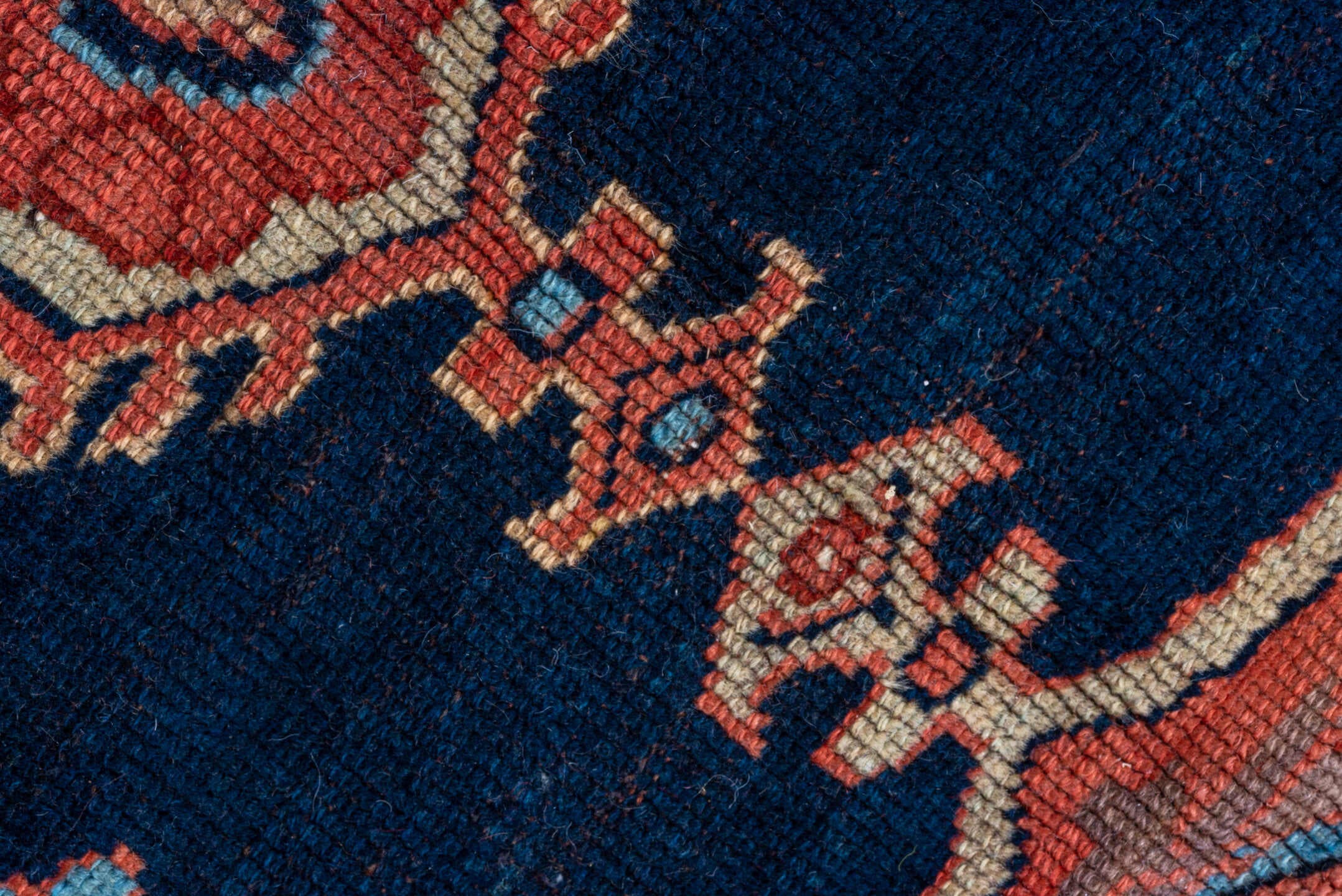 7' x 21' one-of-a-kind handmade vintage NW Persian rug. Color palette: navy, rust, ivory, coral, sky_blue, gold, crimson