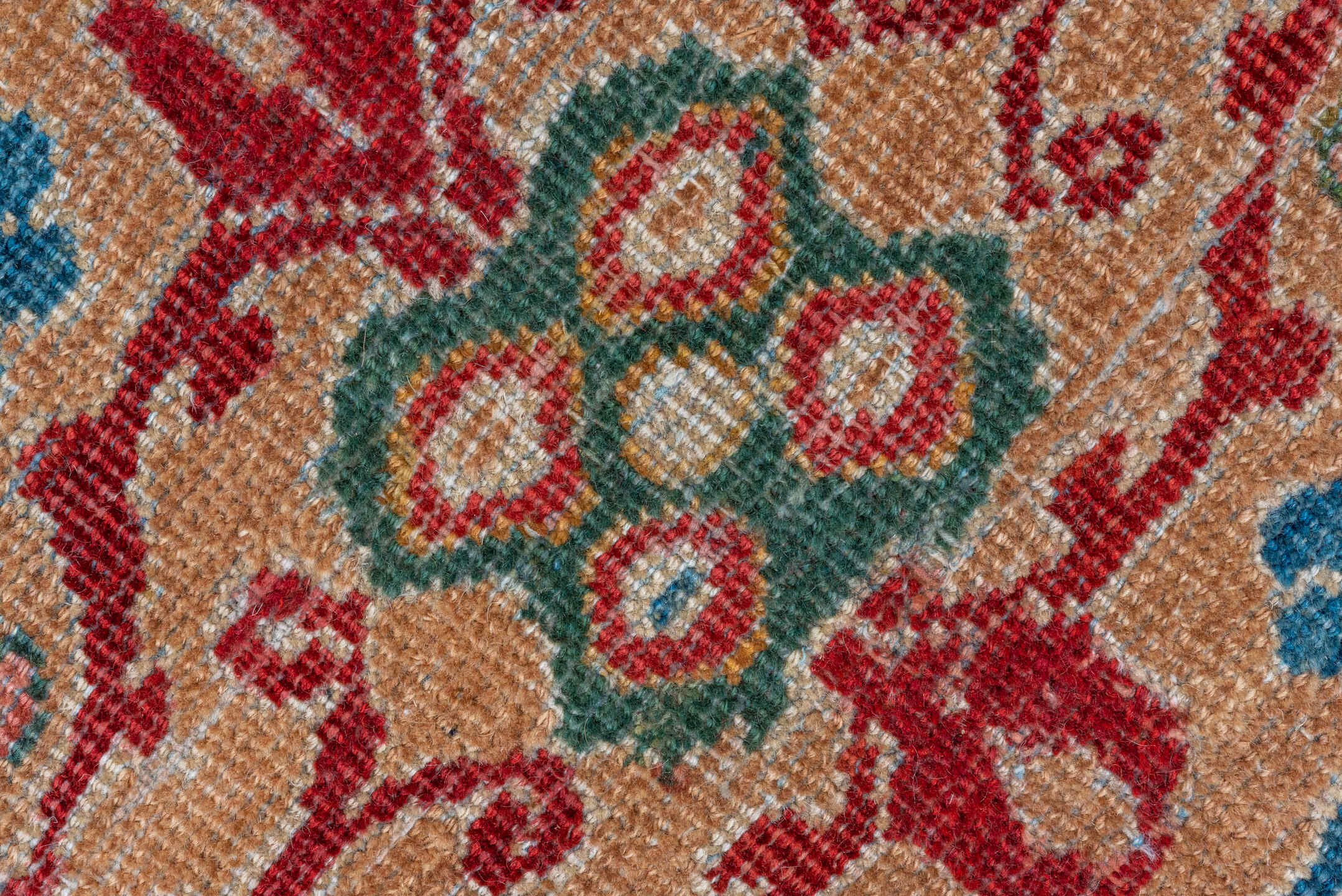 10' x 13' one-of-a-kind handmade vintage Mahal large size rug. Color palette: camel, crimson, ivory, cobalt, sage