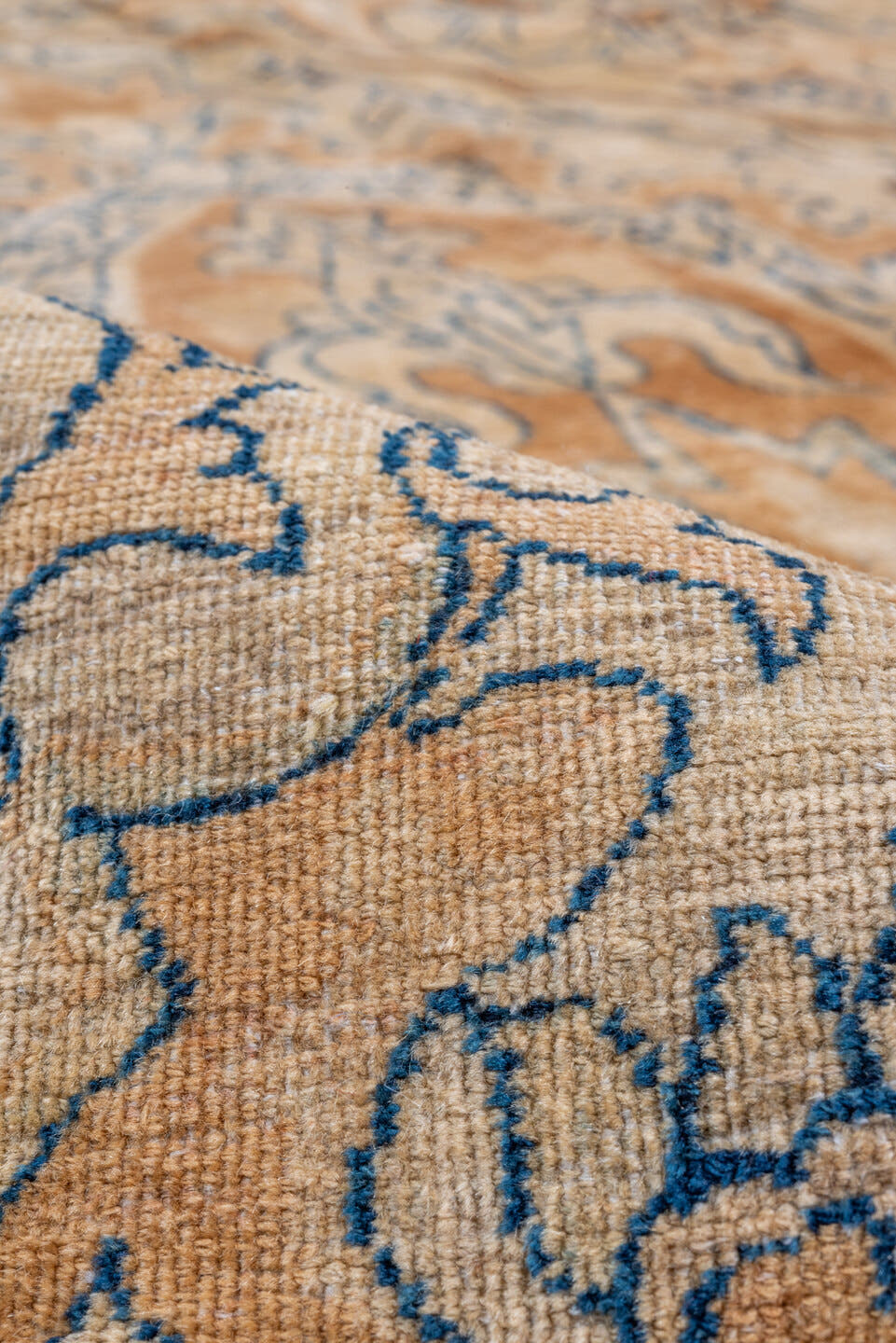 11' x 17' one-of-a-kind handmade vintage Yazd oversize rug. Color palette: beige, camel, ivory, taupe, slate, tan, rust