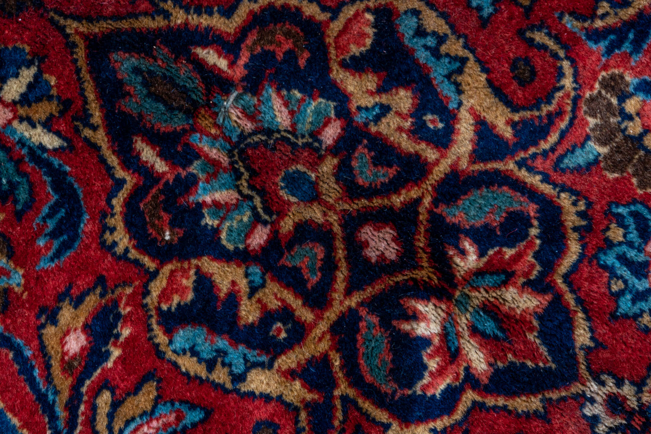 7' x 9' one-of-a-kind handmade vintage Kashan rug. Color palette: blue, brown, burgundy, fiord, gray, light gray