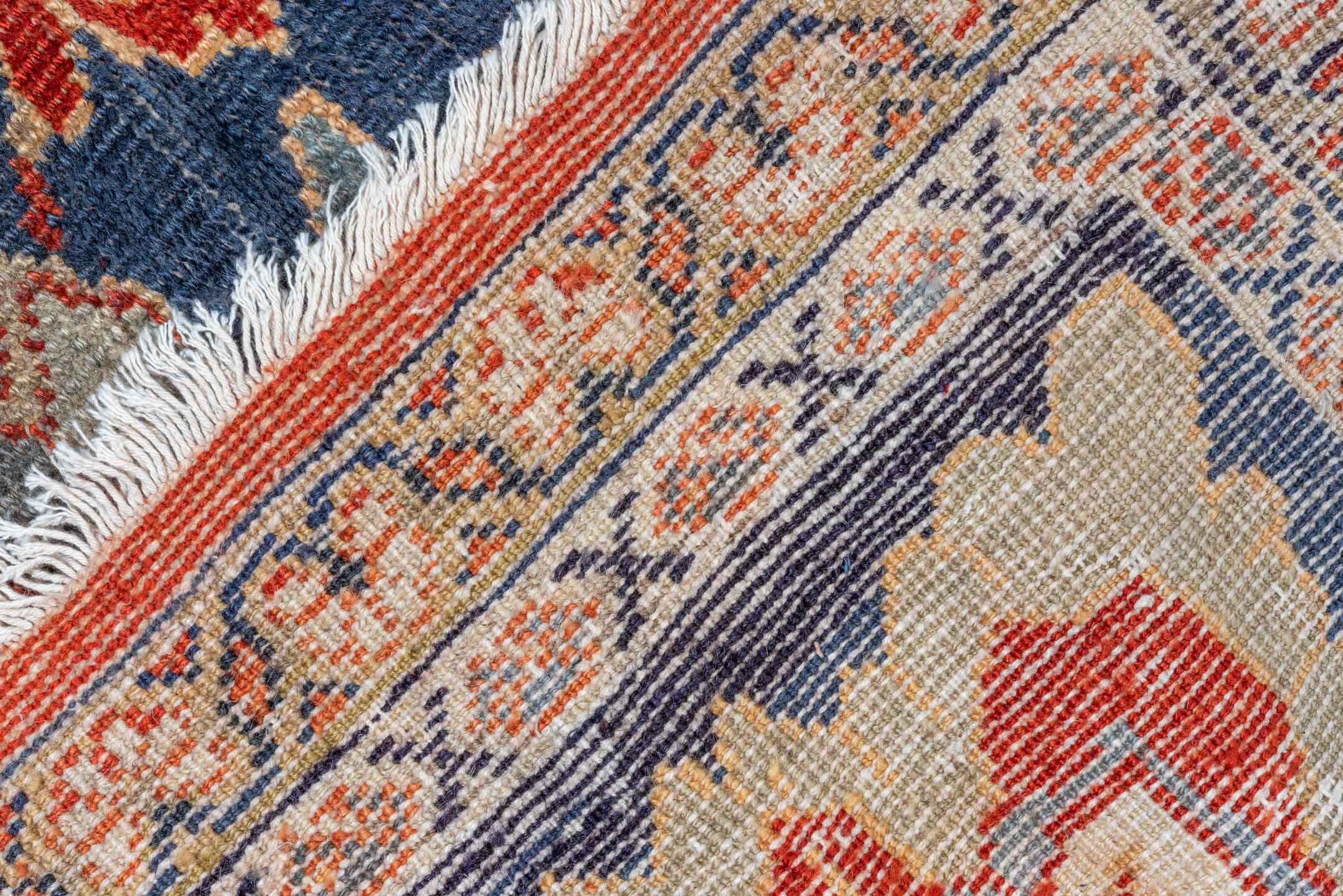 11' x 14' one-of-a-kind handmade vintage Sultanabad oversize rug. Color palette: rust, navy, ivory, slate, terra cotta