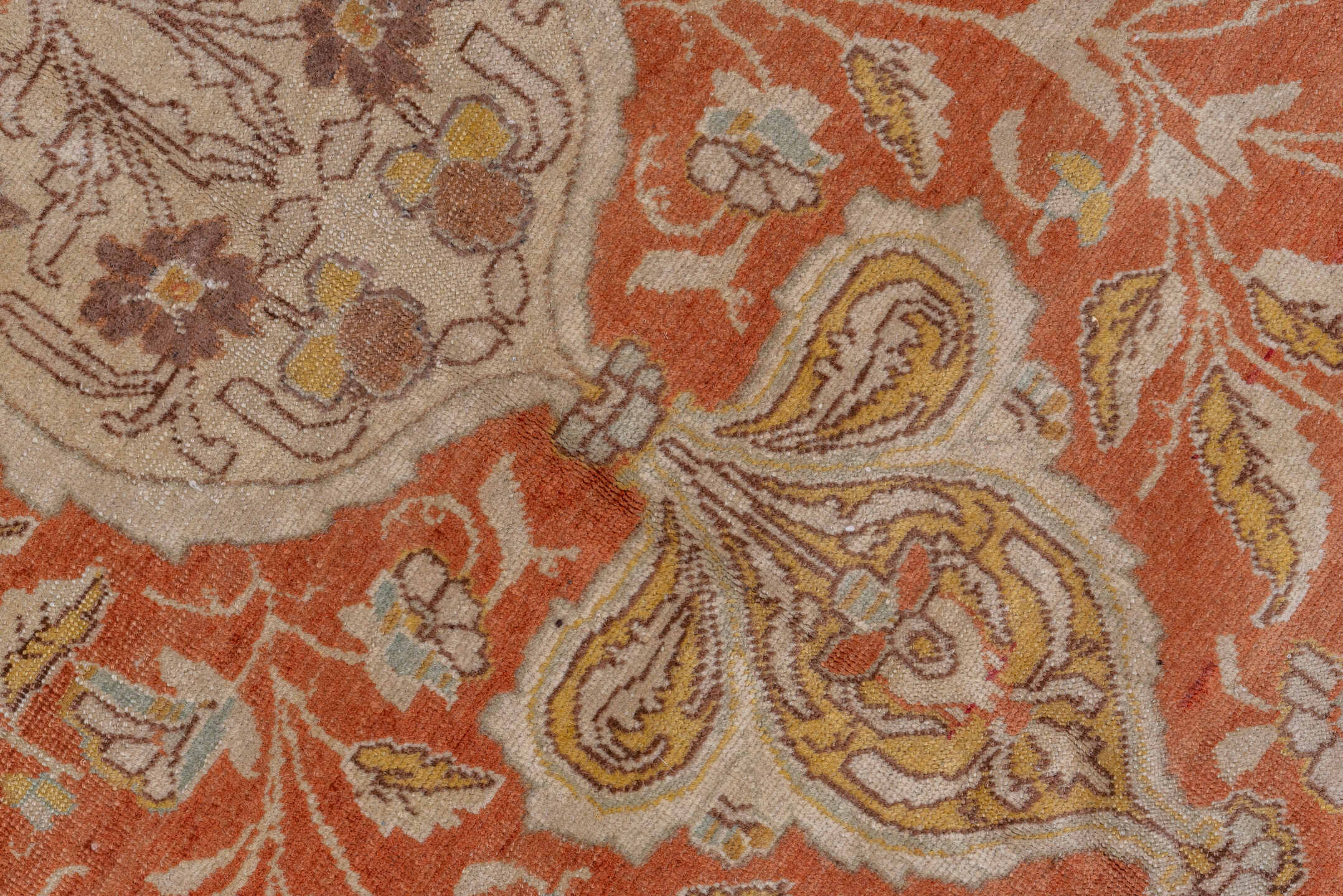 8' x 12' one-of-a-kind handmade vintage Tabriz large size rug. Color palette: ivory, terra cotta, beige, gold, sage, rose