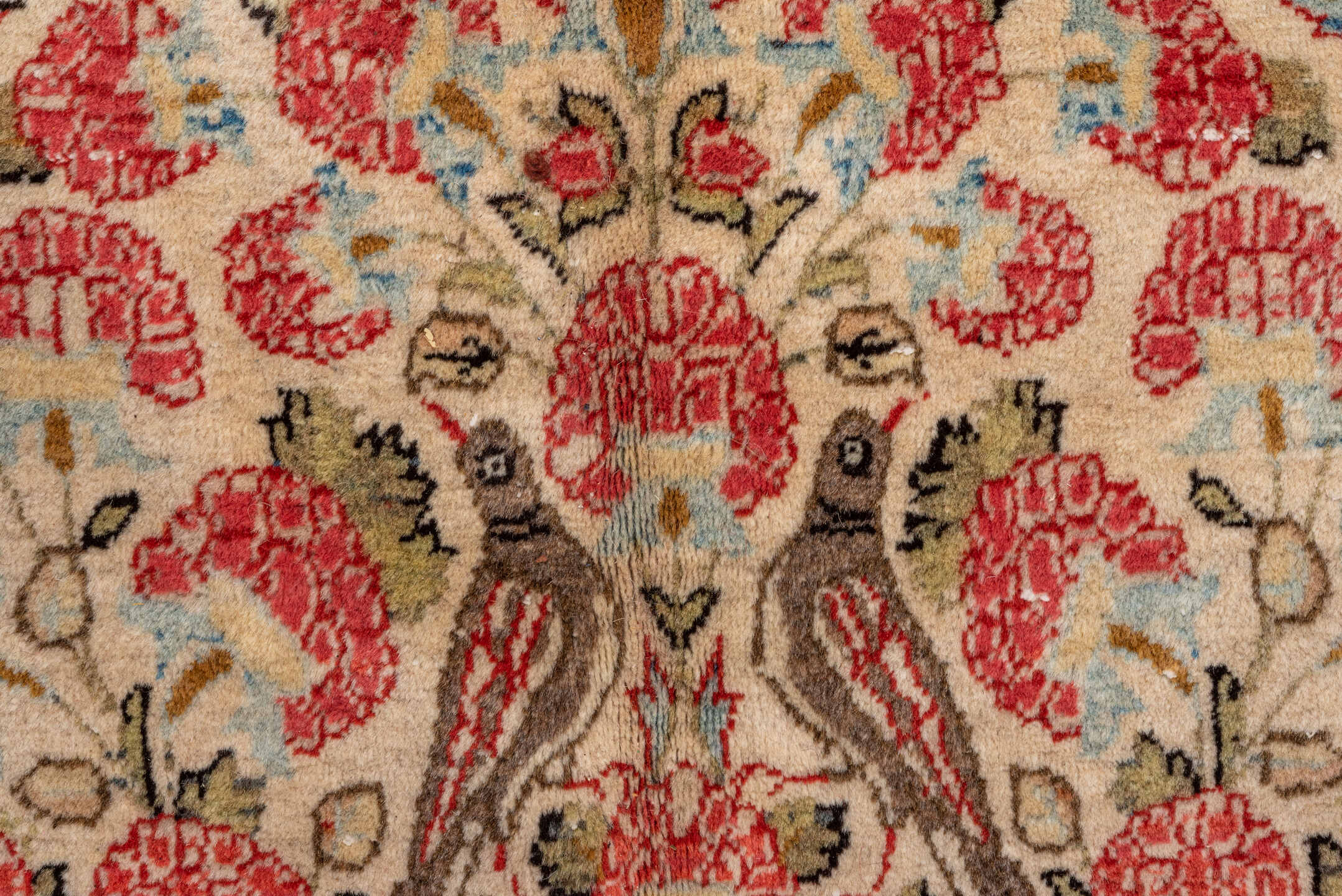 6' x 10' one-of-a-kind handmade vintage  large size rug. Color palette: ivory, rose, rust, light blue, taupe, brown, crimson