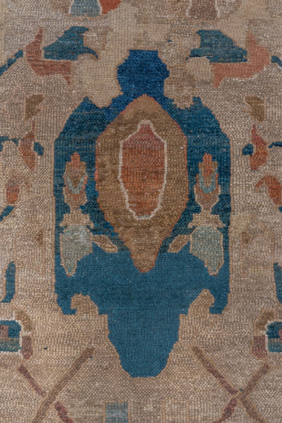 12' x 17' one-of-a-kind handmade vintage Bibikabad oversize rug. Color palette: ivory, sky_blue, rust, teal, navy, camel