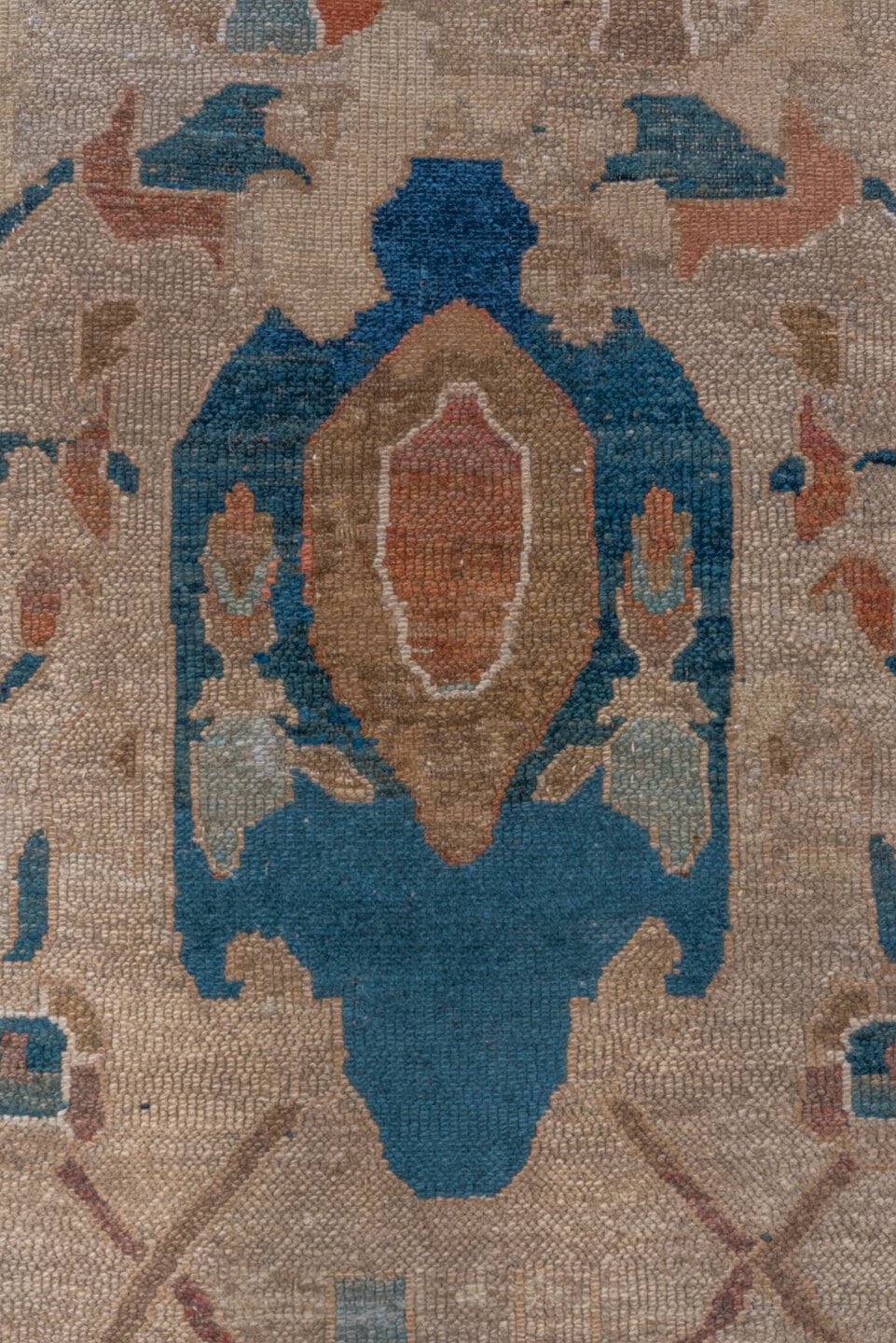 12' x 17' one-of-a-kind handmade vintage Bibikabad oversize rug. Color palette: ivory, sky_blue, rust, teal, navy, camel
