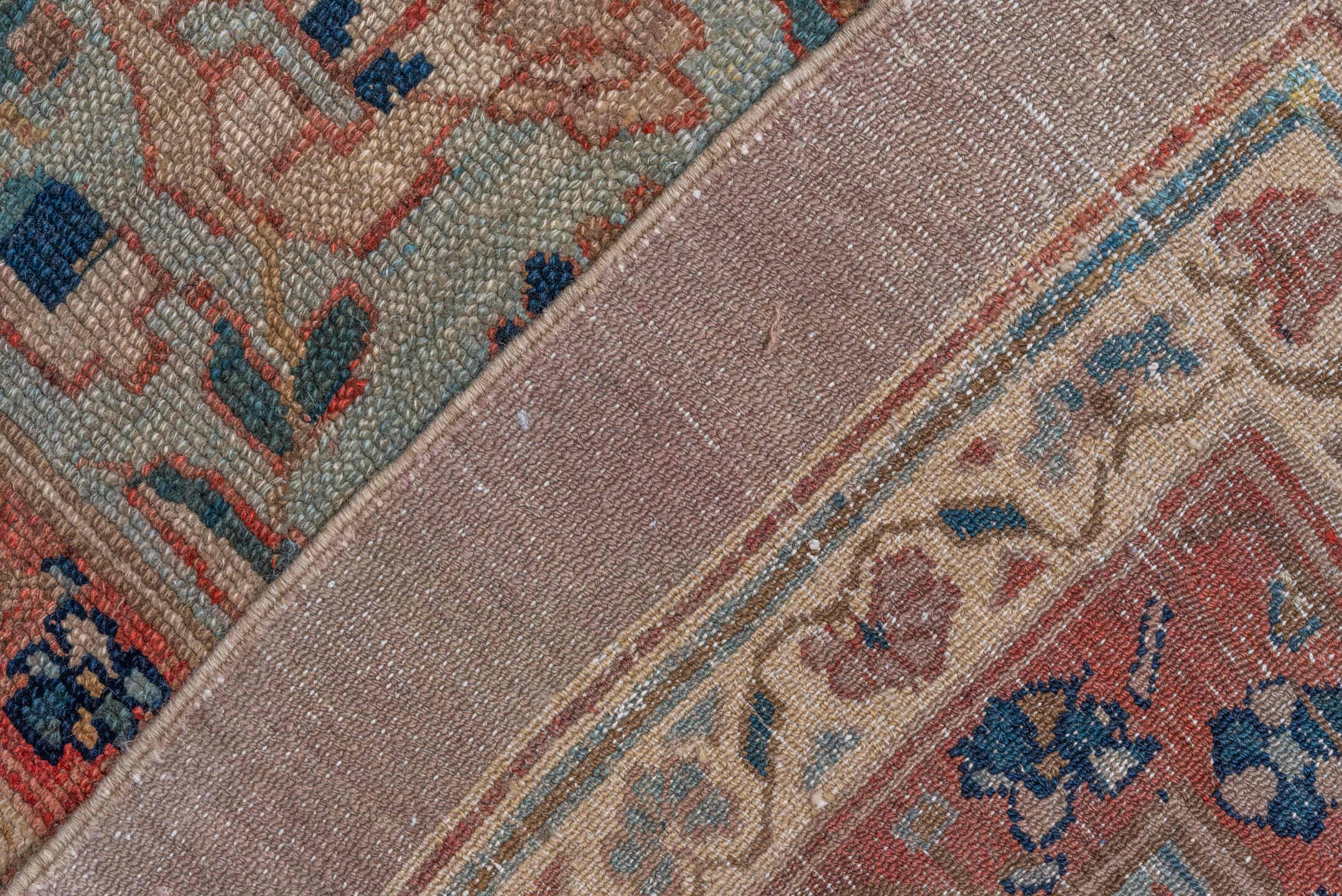 12' x 17' one-of-a-kind handmade vintage Bibikabad oversize rug. Color palette: ivory, sky_blue, rust, teal, navy, camel