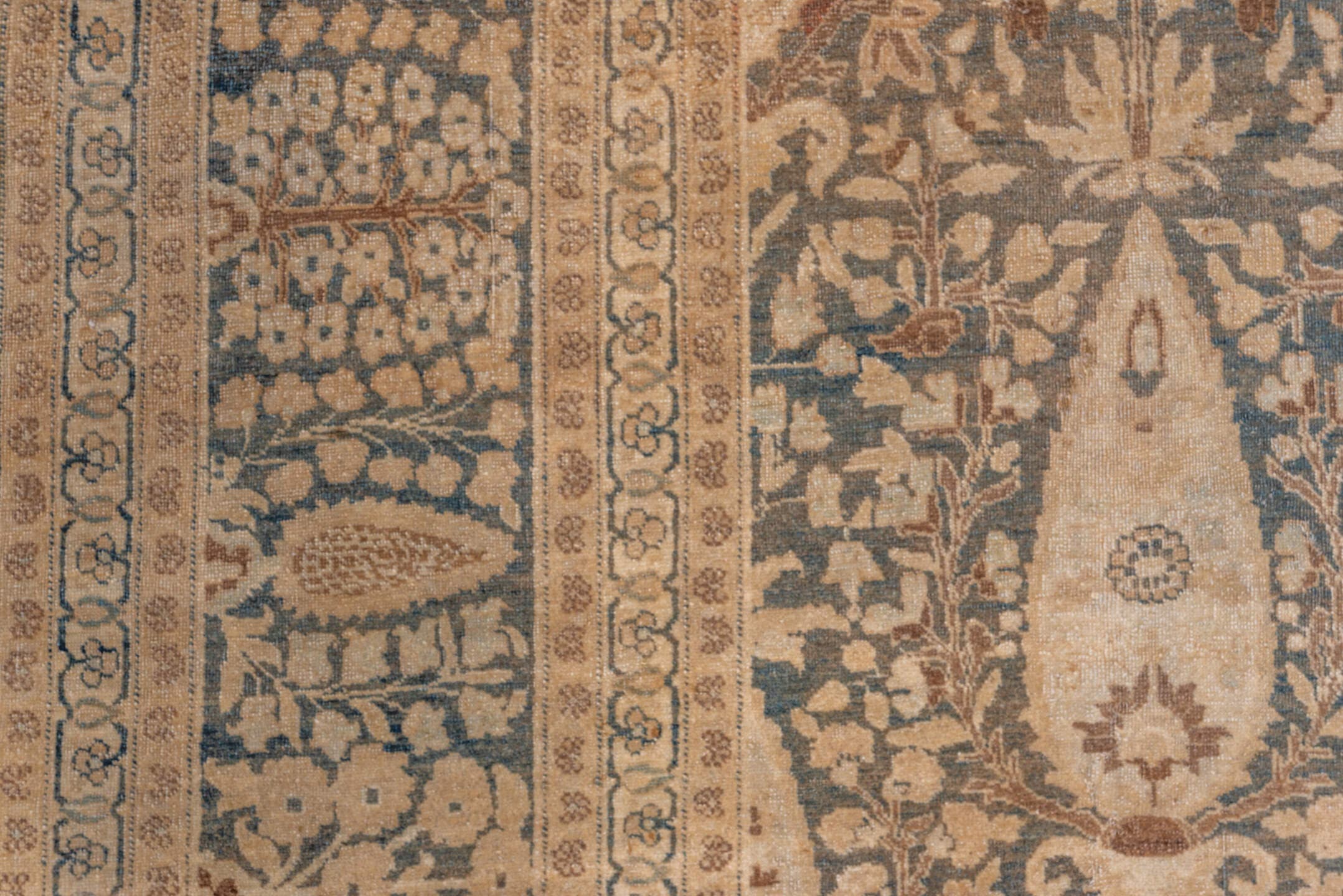8' x 11' one-of-a-kind handmade vintage Tabriz large size rug. Color palette: taupe, camel, brown, ivory, charcoal