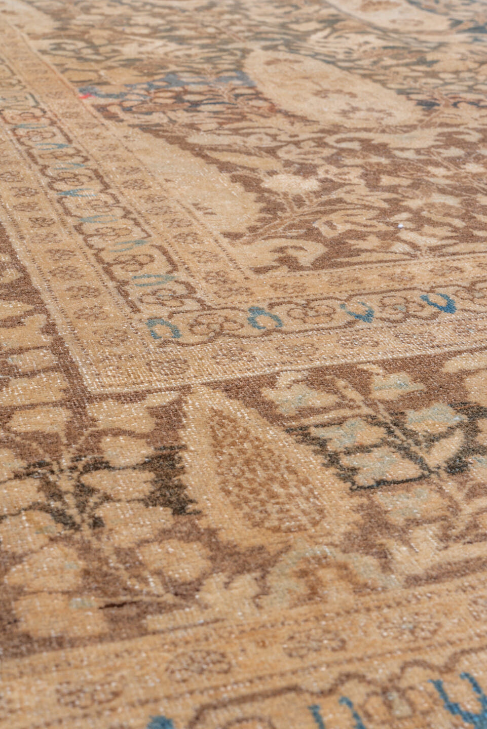8' x 11' one-of-a-kind handmade vintage Tabriz large size rug. Color palette: taupe, camel, brown, ivory, charcoal