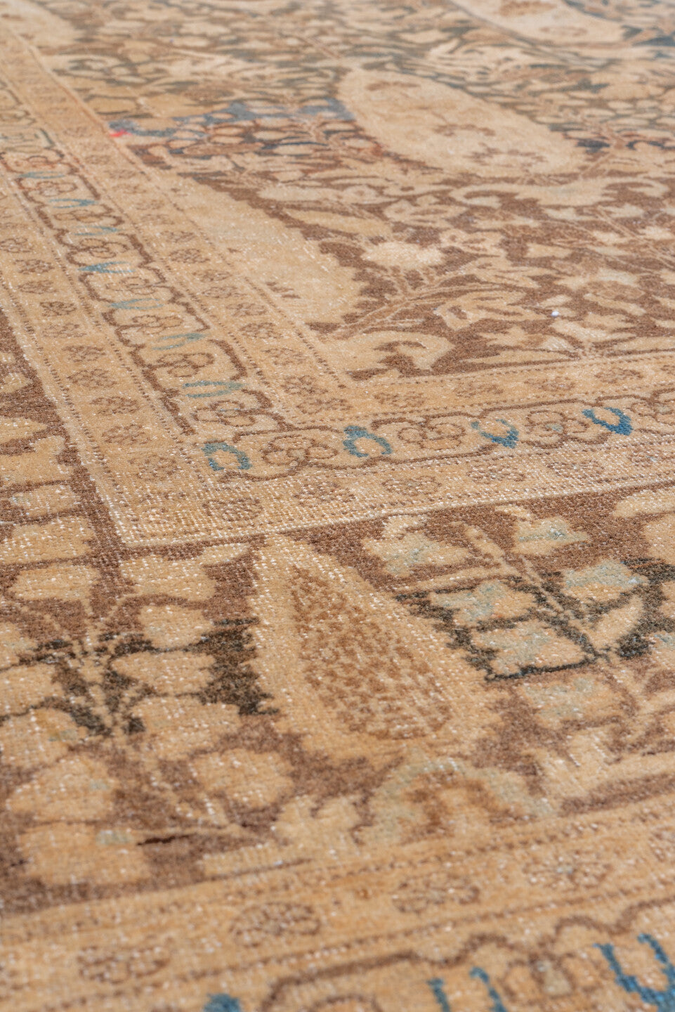 8' x 11' one-of-a-kind handmade vintage Tabriz large size rug. Color palette: taupe, camel, brown, ivory, charcoal