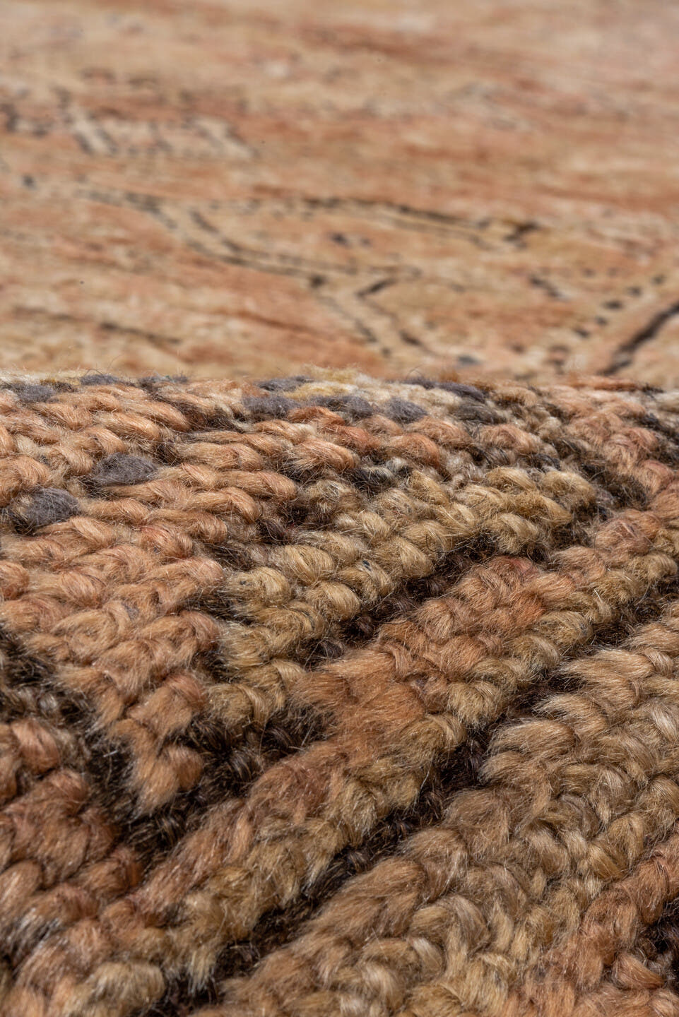 16' x 18' one-of-a-kind handmade vintage Oushak oversize rug. Color palette: peach, ivory, taupe, camel, rose, beige