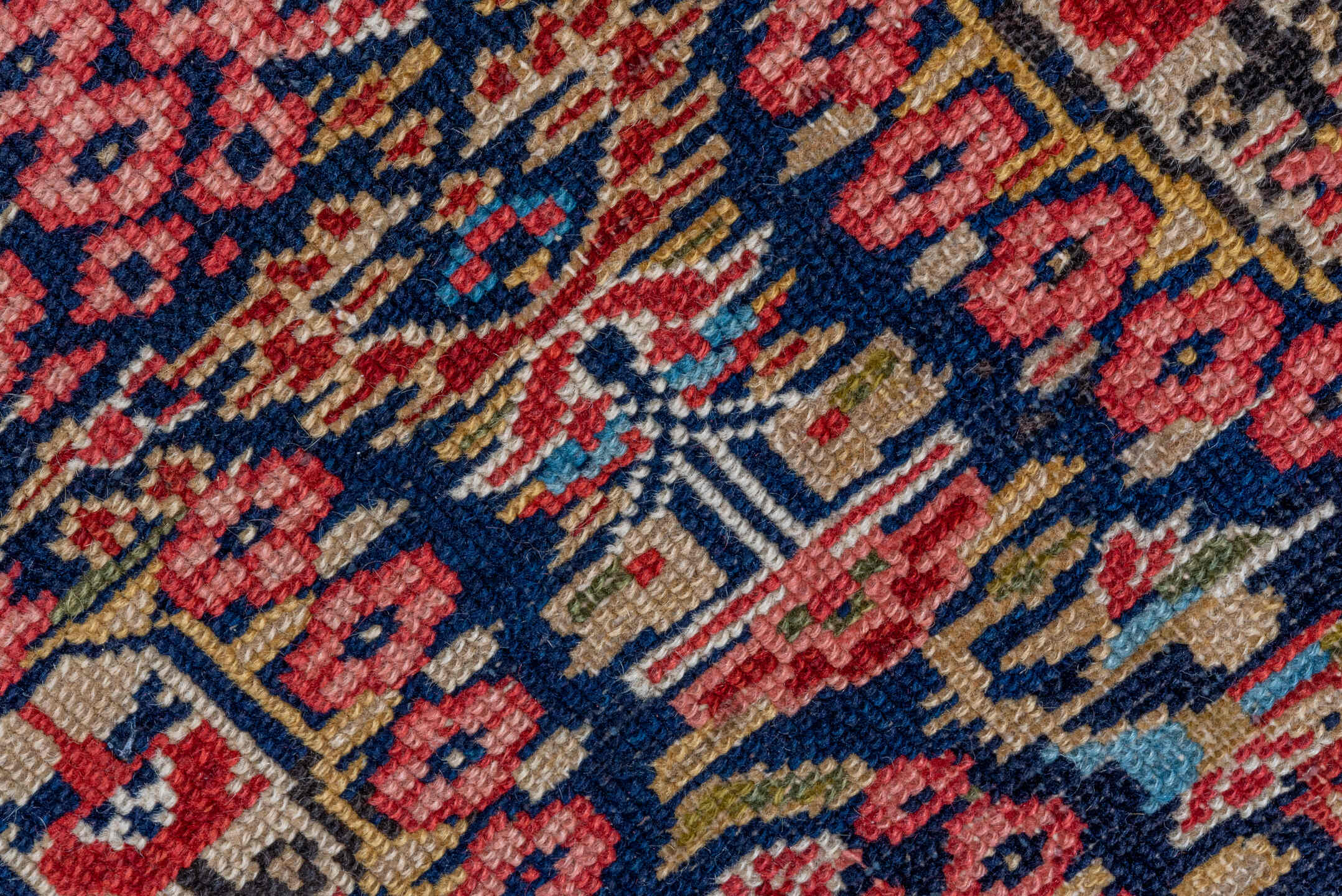 3' x 12' one-of-a-kind handmade vintage Malayer runner rug. Color palette: navy, rust, ivory, coral, camel, sky_blue, gold
