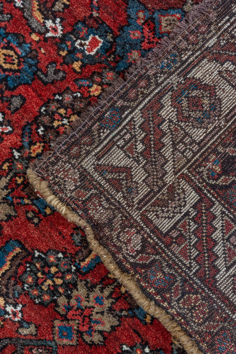 4' x 6' one-of-a-kind handmade vintage Kurd small size rug. Color palette: red, ivory, indigo, rust, navy, camel, burgundy