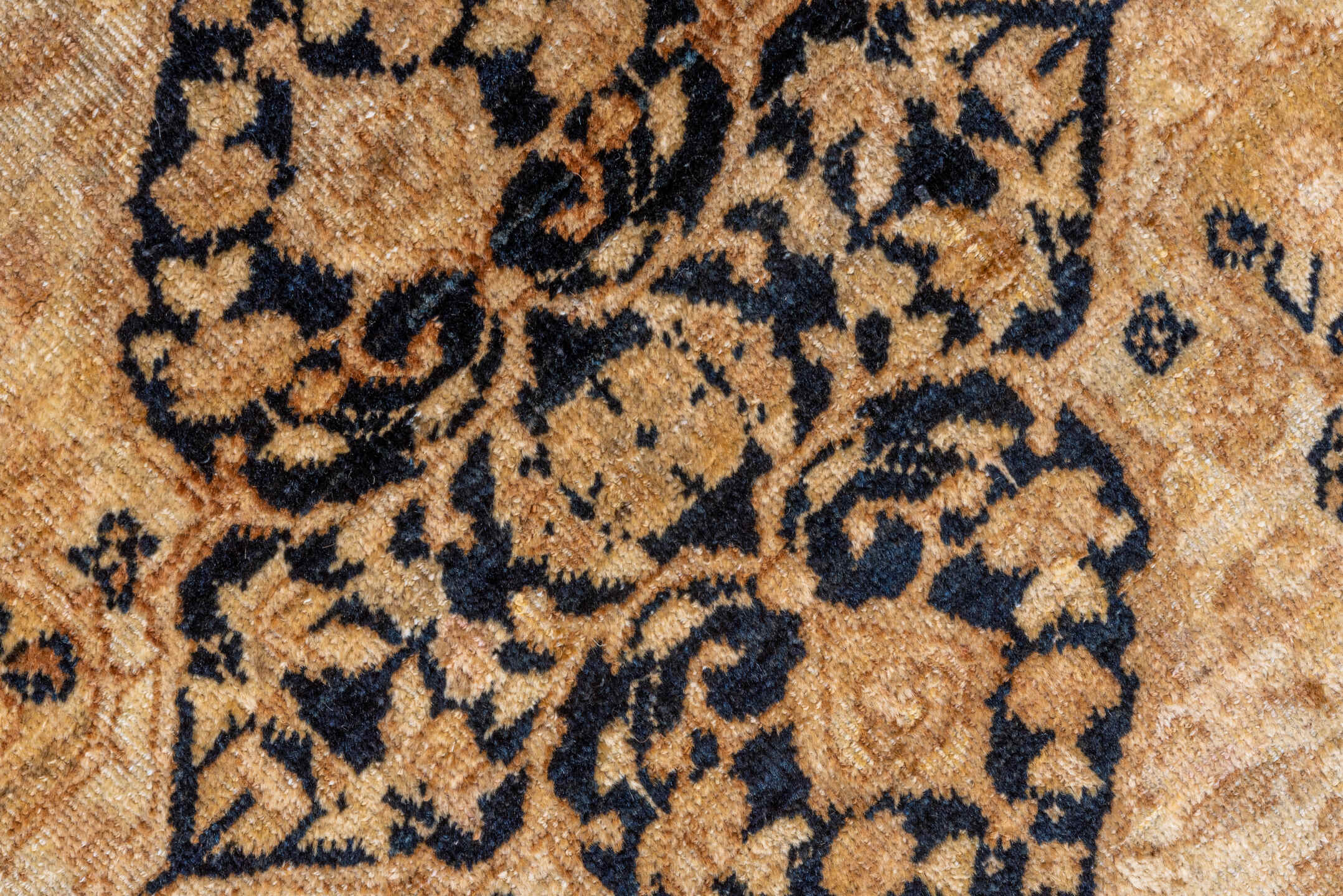 4' x 5' one-of-a-kind handmade vintage Lavar small size rug. Color palette: camel, ivory, charcoal, taupe, brown, beige