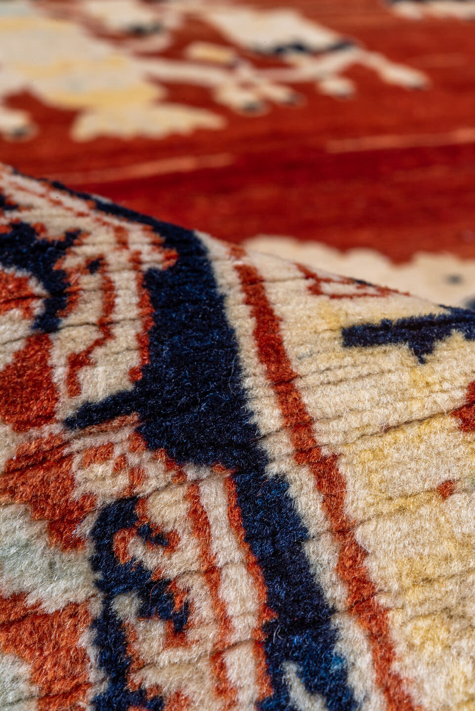 4' x 5' one-of-a-kind handmade vintage Tabriz rug. Color palette: rust, ivory, navy, camel, sky_blue, terracotta, charcoal
