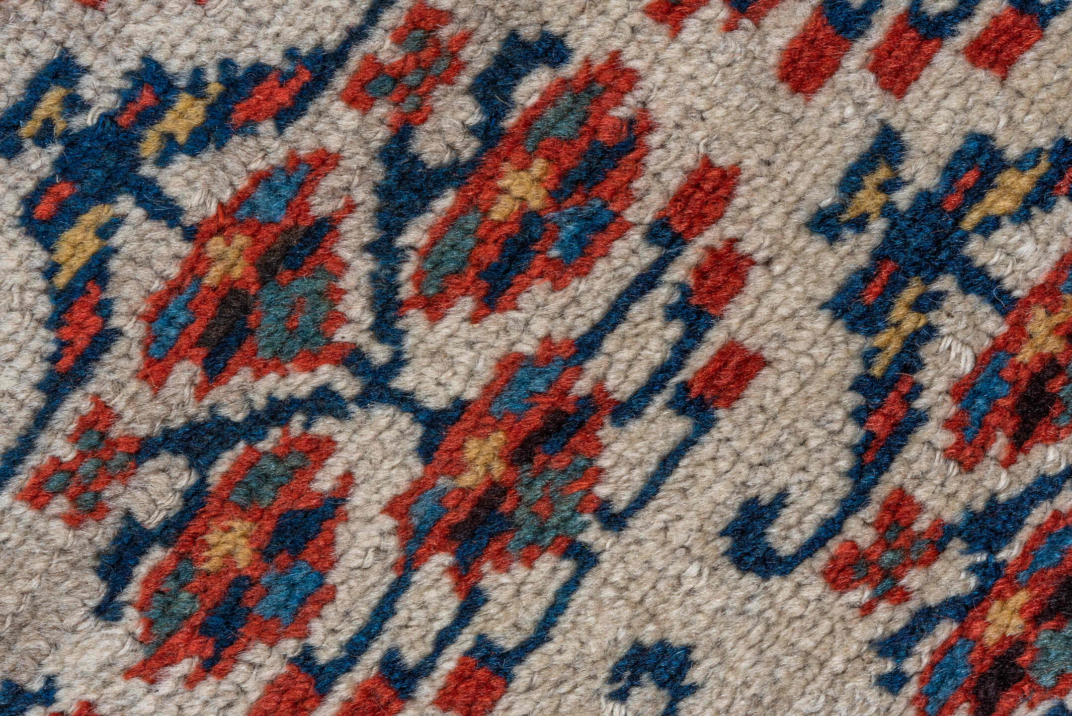 2' x 7' one-of-a-kind handmade vintage Cam Hamadan runner rug. Color palette: ivory, camel, rust, navy, brown, brick, beige