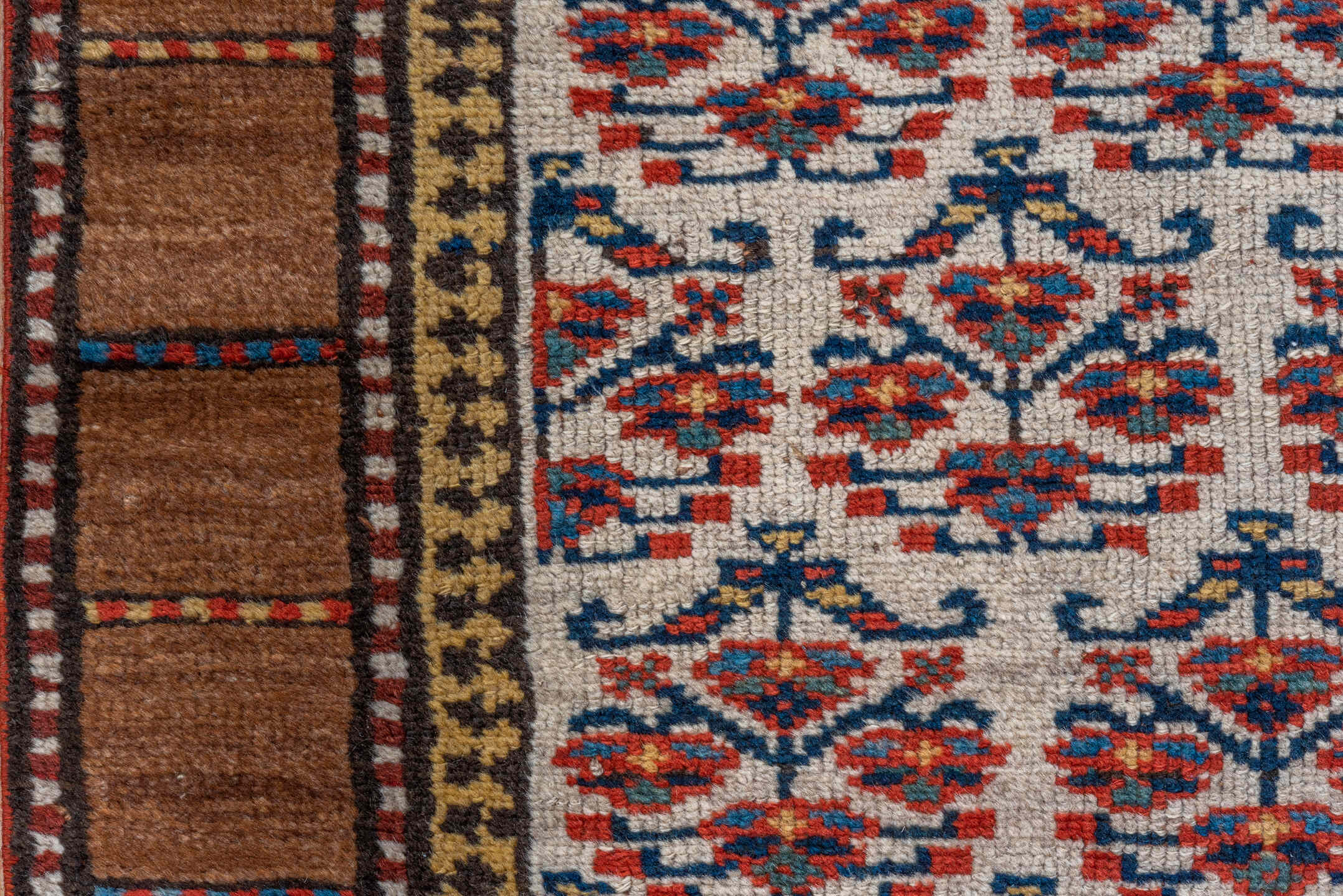 2' x 7' one-of-a-kind handmade vintage Cam Hamadan runner rug. Color palette: ivory, camel, rust, navy, brown, brick, beige