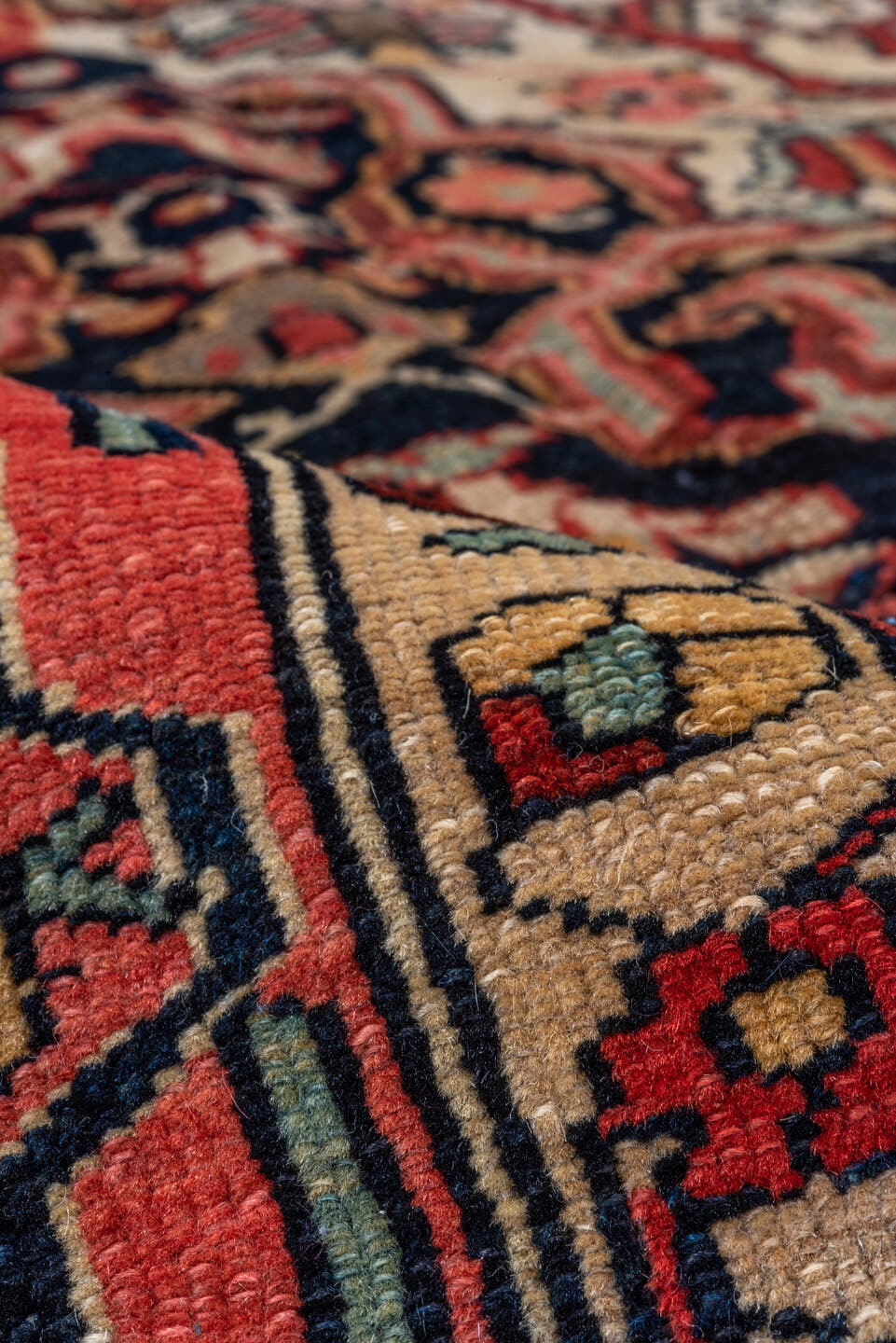 4' x 6' one-of-a-kind handmade vintage Far.Sarouk rug. Color palette: ivory, rose, crimson, burgundy, coral, taupe, charcoal